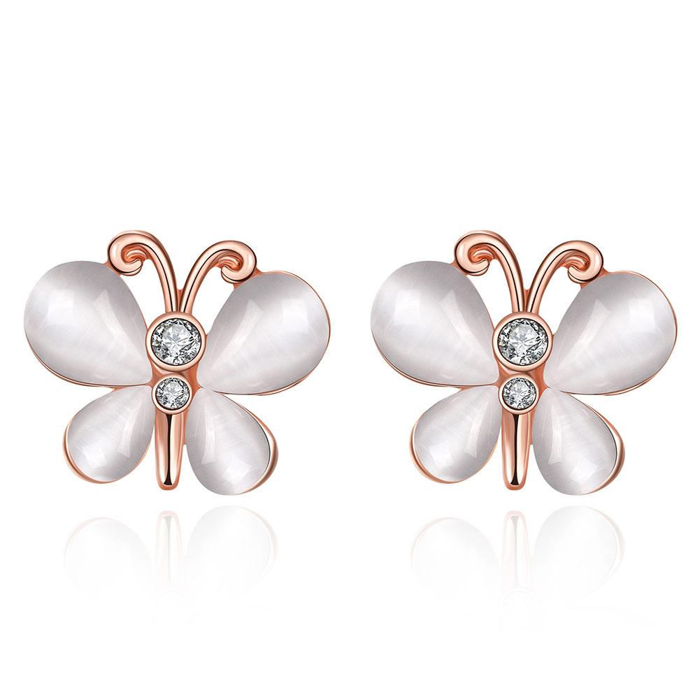 Butterfly Stud Earring in 18K Rose Gold Plated with  Crystals