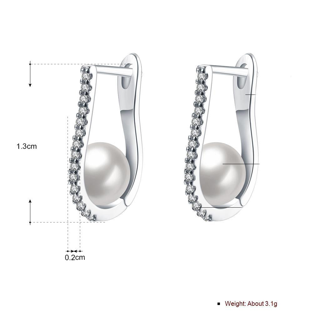 2.00 Ct  Crystal and Pearl Huggie Earring in 18K White Gold Plated