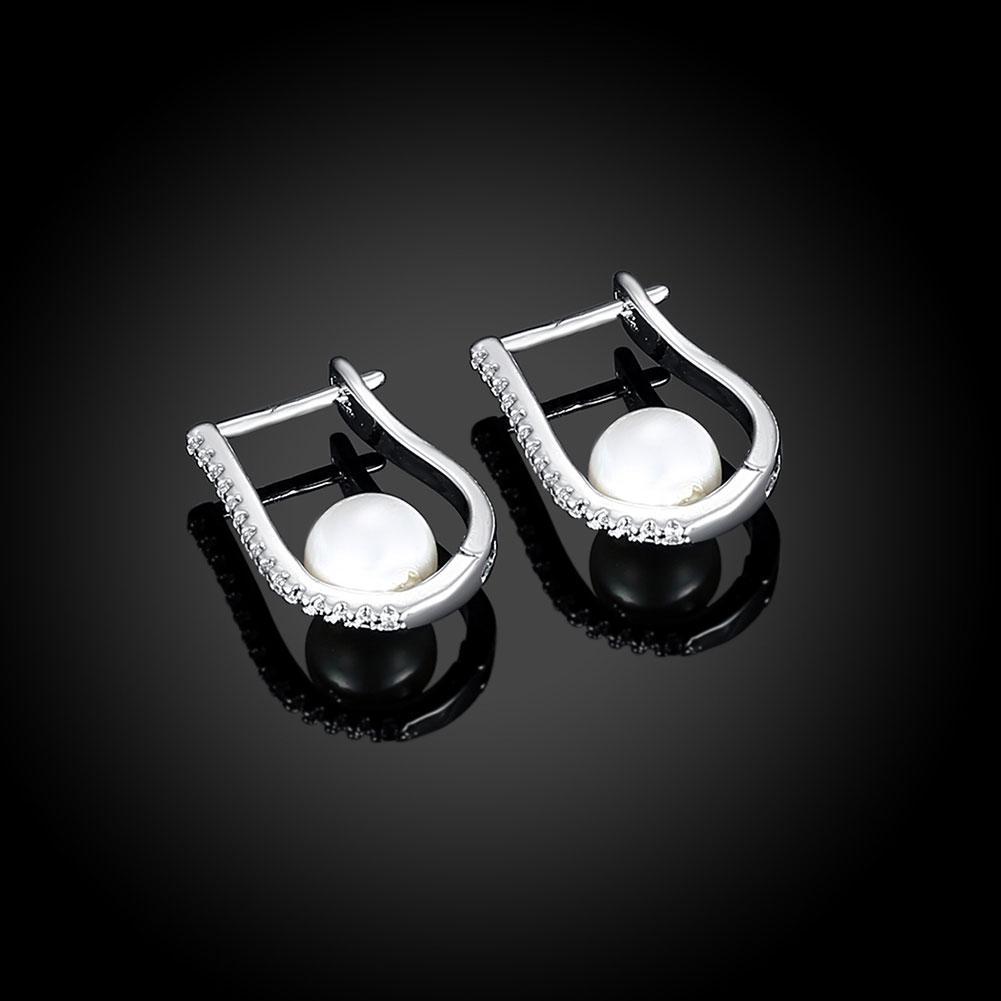 2.00 Ct  Crystal and Pearl Huggie Earring in 18K White Gold Plated