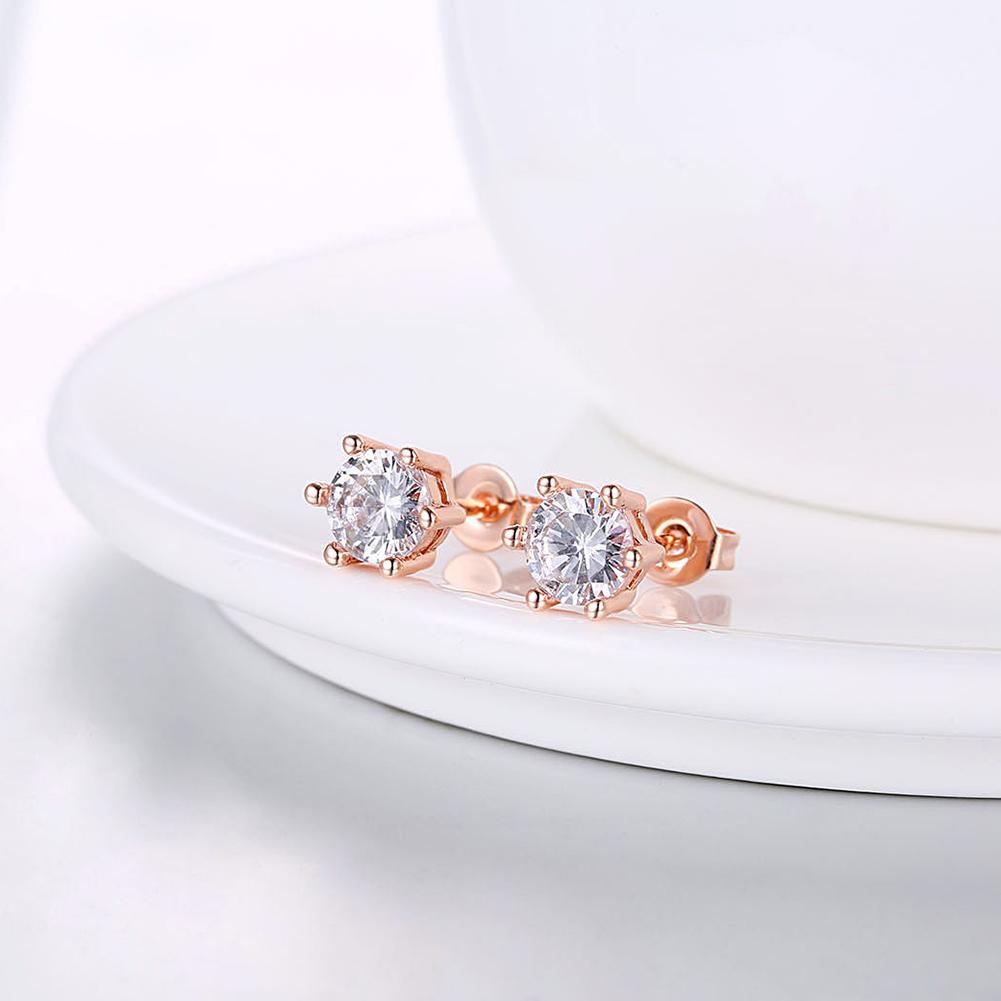 6 Prong Stud Earring in 18K Rose Gold Plated with  Crystals