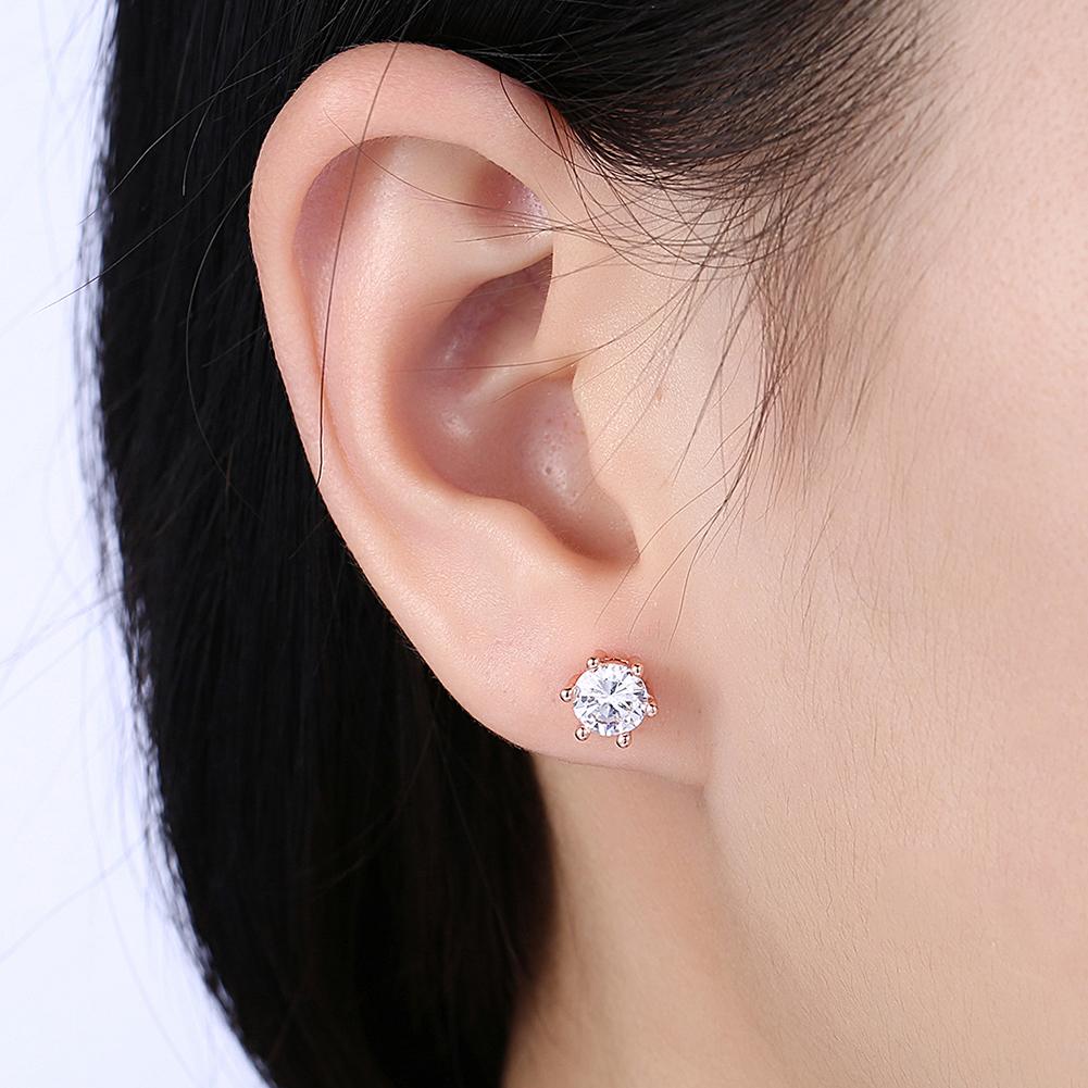 6 Prong Stud Earring in 18K Rose Gold Plated with  Crystals | Silver Milo