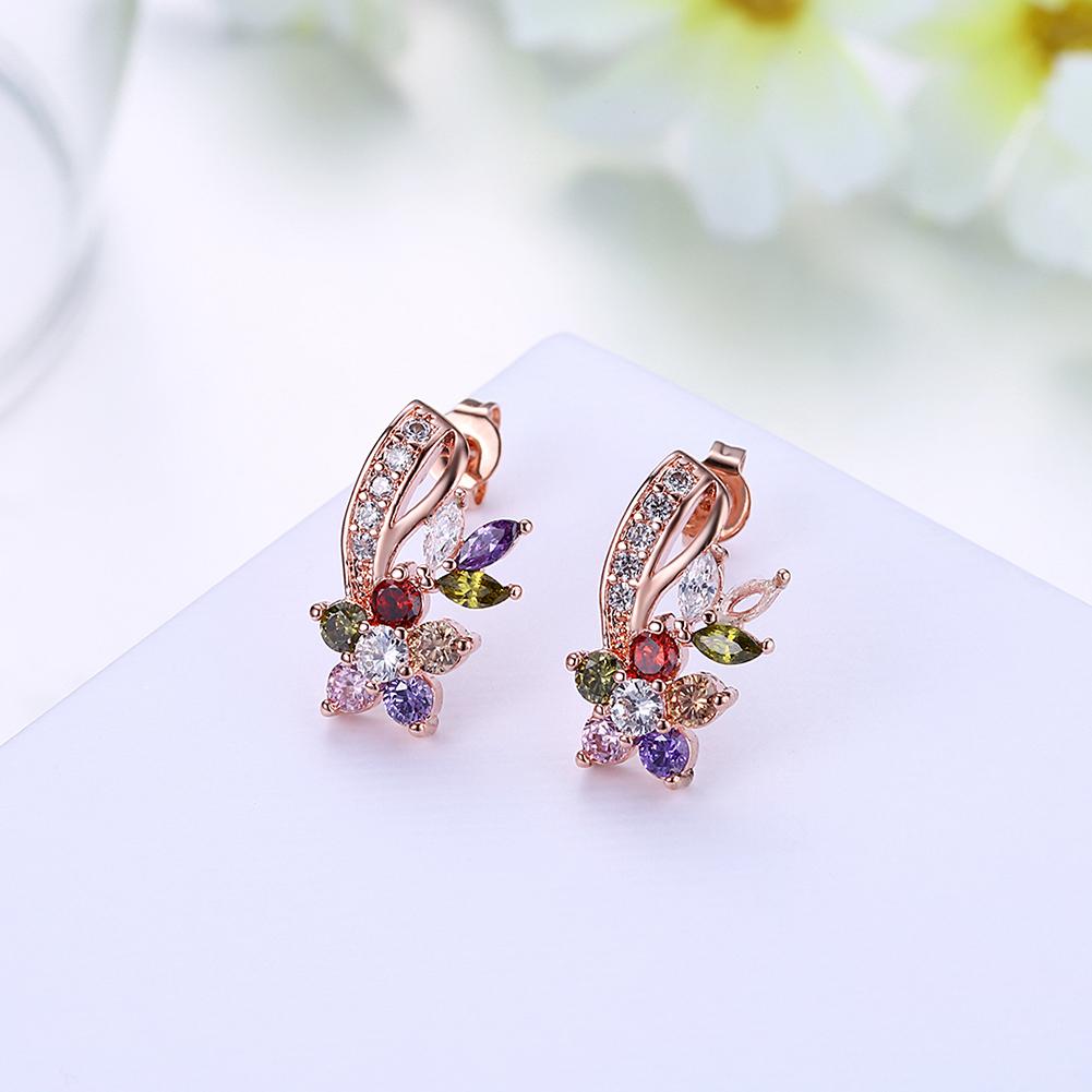 Mona Lisa Rainbow Stud Earring in 18K Rose Gold Plated with  Crystals