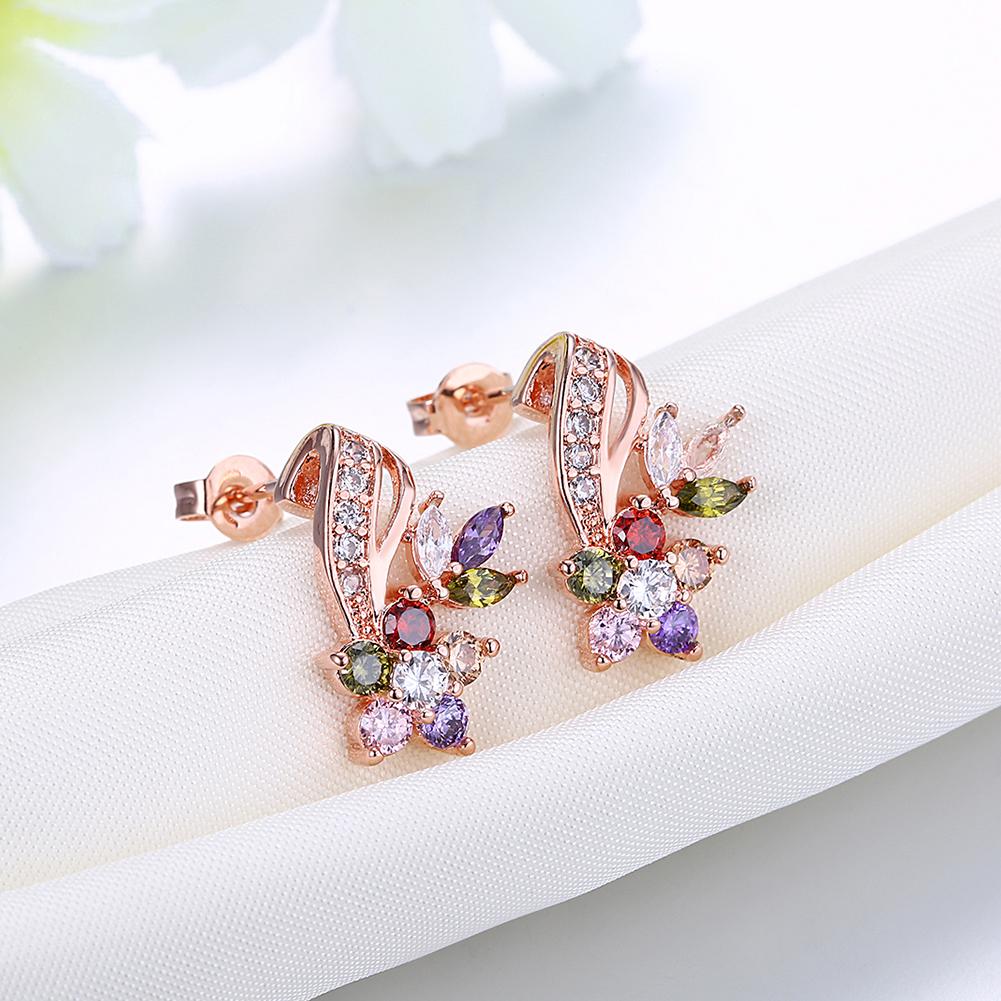 Mona Lisa Rainbow Stud Earring in 18K Rose Gold Plated with  Crystals