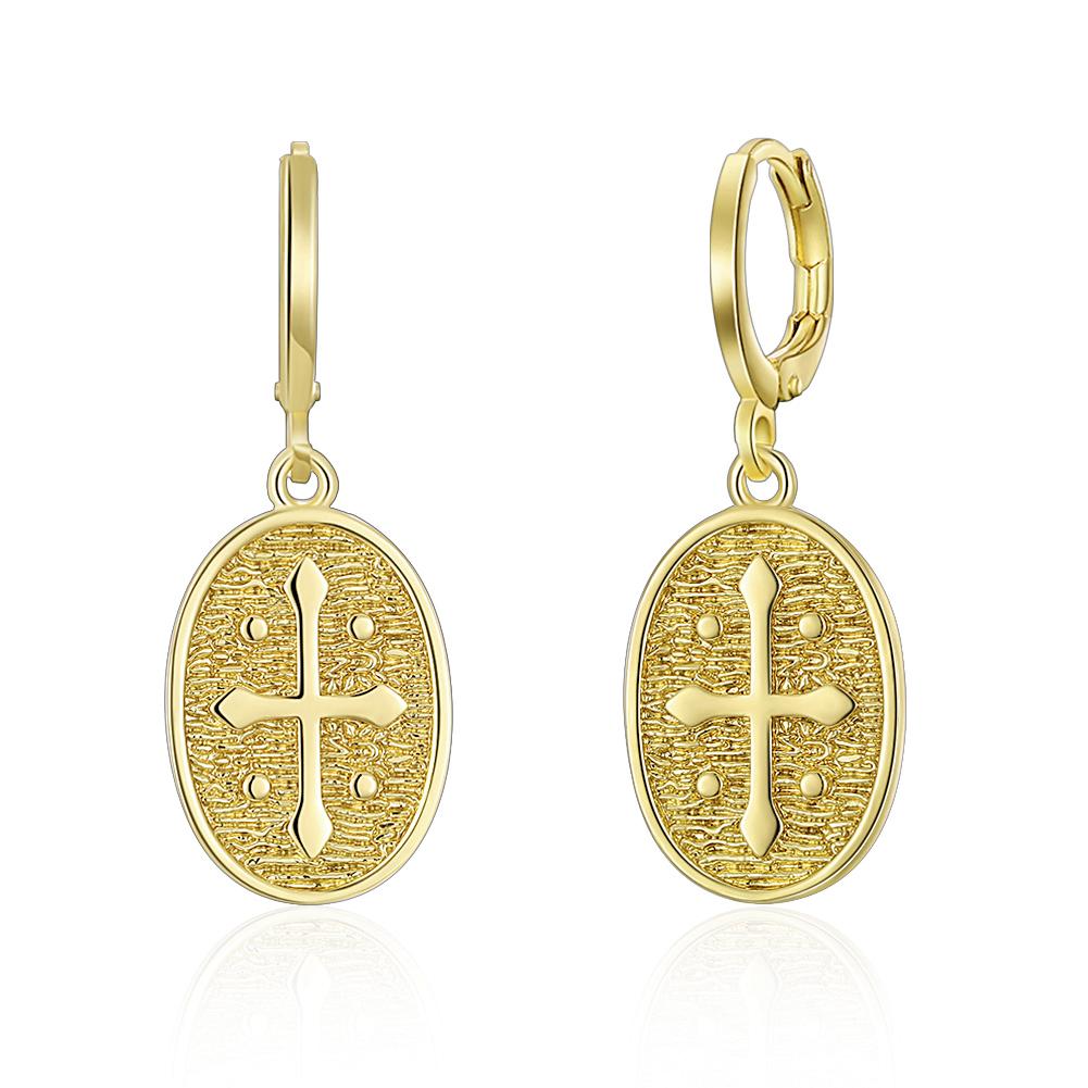 Cross Charm Drop  Earring in 18K Gold Plated