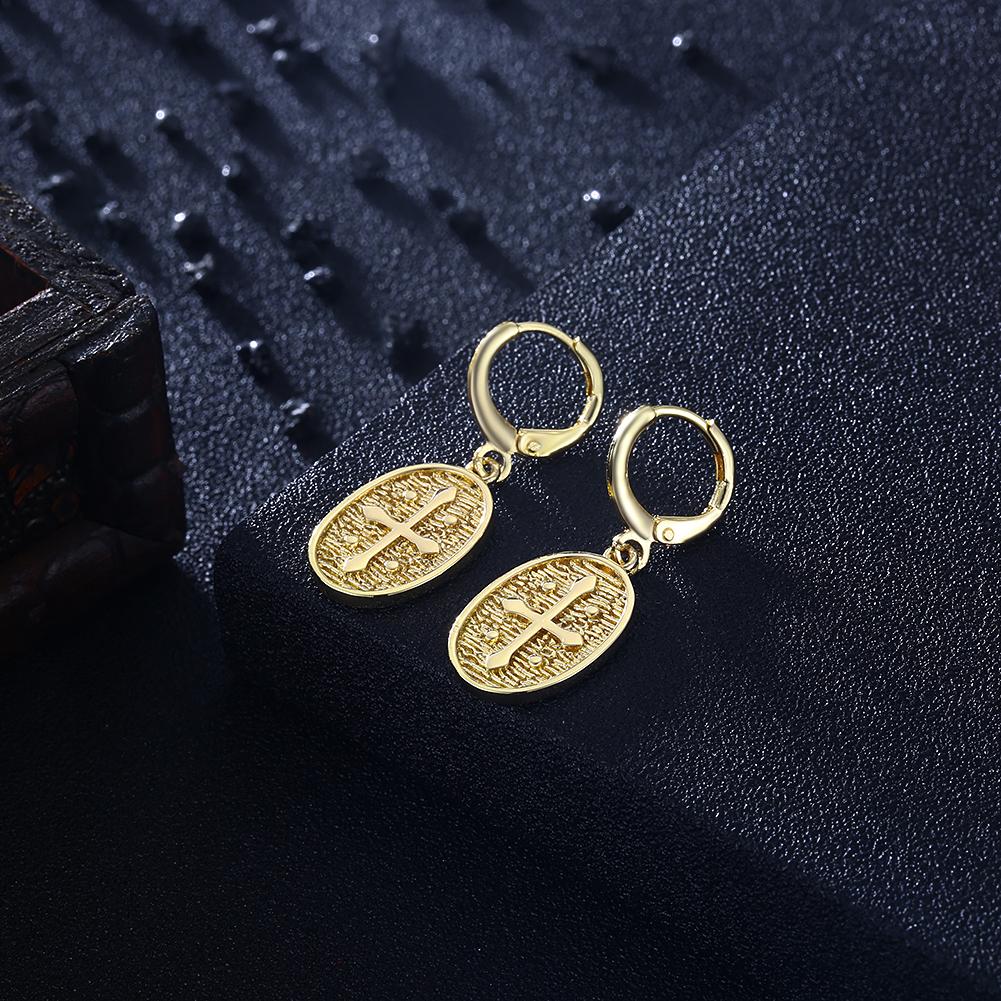 Cross Charm Drop  Earring in 18K Gold Plated