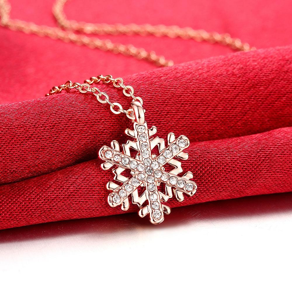 Christmas Snowflake Necklace in 18K Rose Gold Plated  Crystals