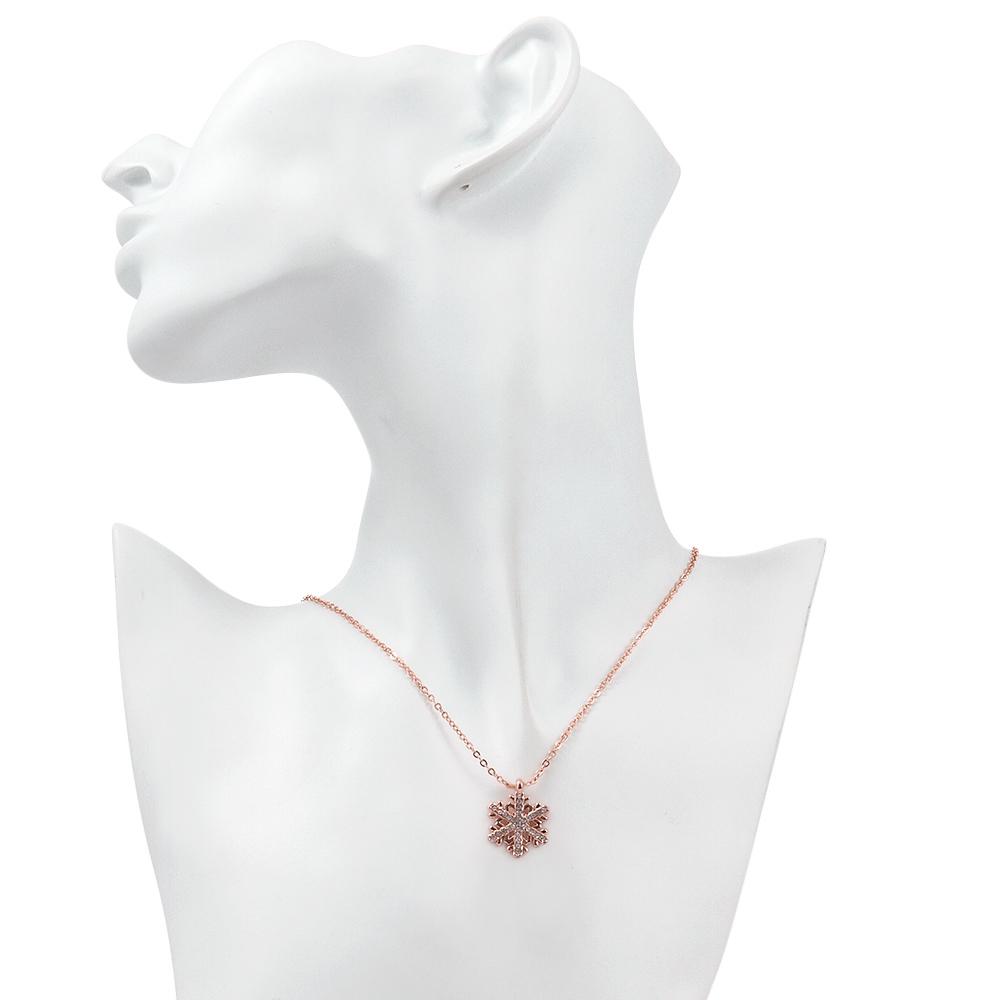 Christmas Snowflake Necklace in 18K Rose Gold Plated  Crystals | Silver Milo
