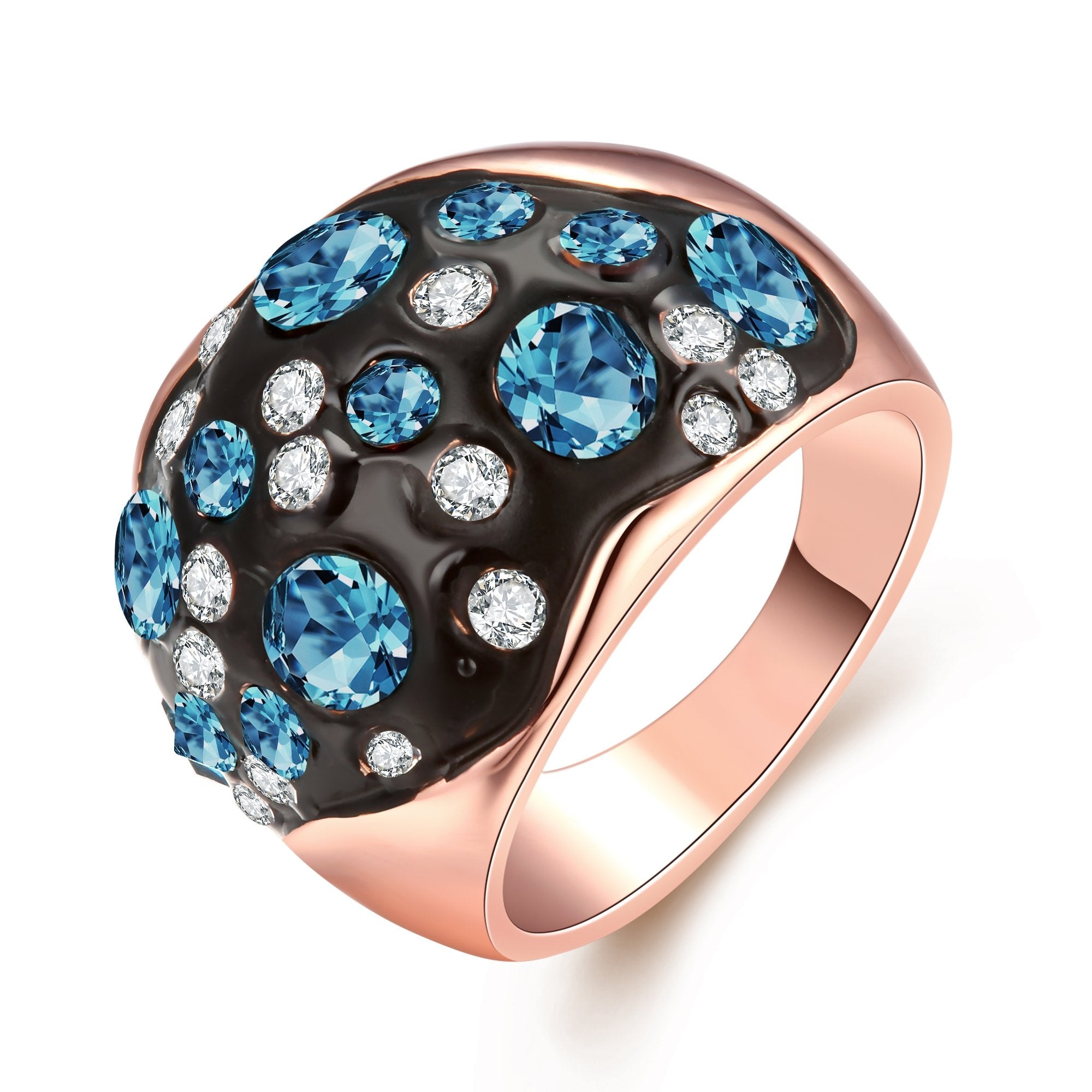 18K Rose Plated Symbolic Blue Ocean Ring made with  Crystals | Silver Milo