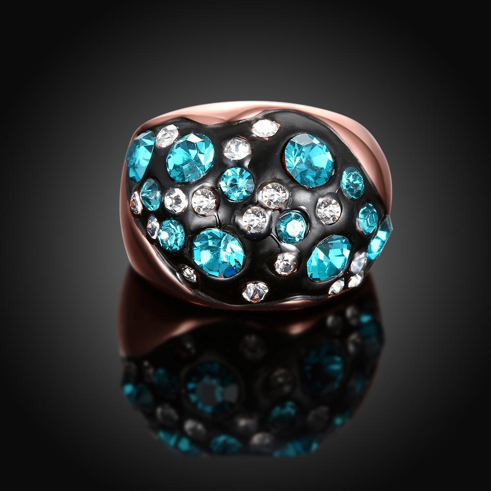 18K Rose Plated Symbolic Blue Ocean Ring made with  Crystals