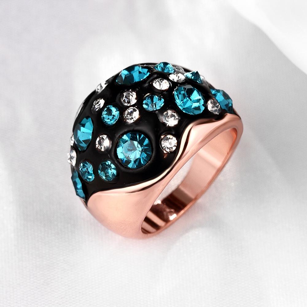 18K Rose Plated Symbolic Blue Ocean Ring made with  Crystals