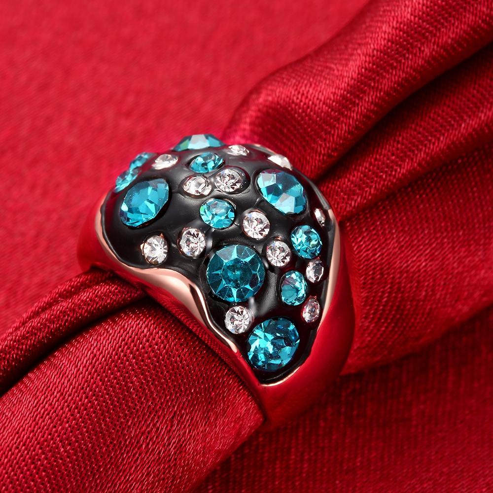 18K Rose Plated Symbolic Blue Ocean Ring made with  Crystals