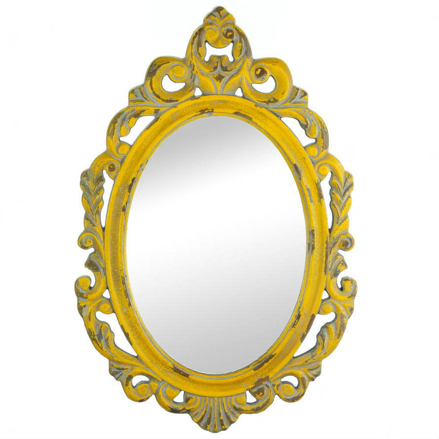 AEWholesale 10017106 Distressed Vintage-Look Ornate Yellow Mirror