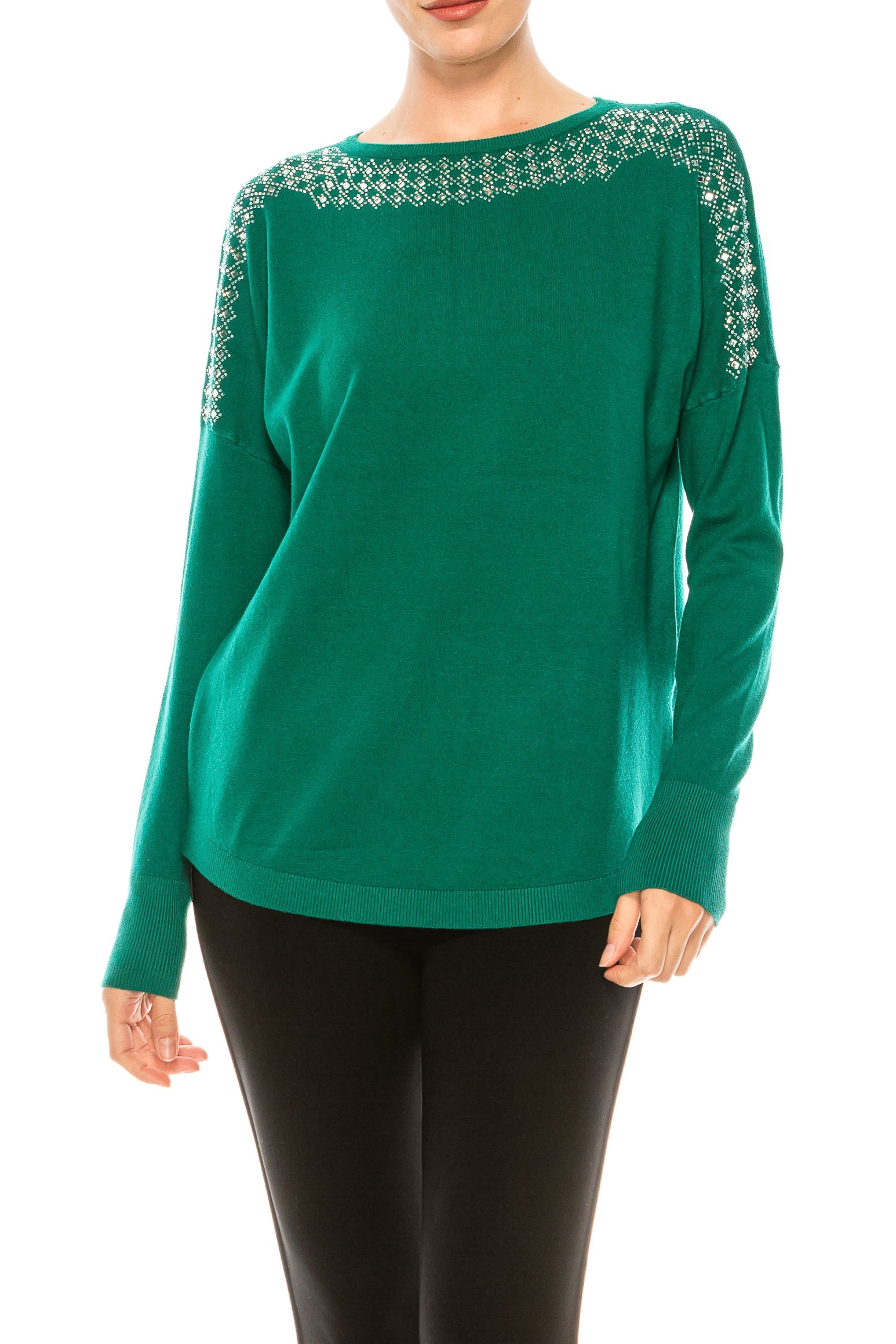 Aaeda Long Sleeve Rhinestone Sweater Top (Additional Colors)