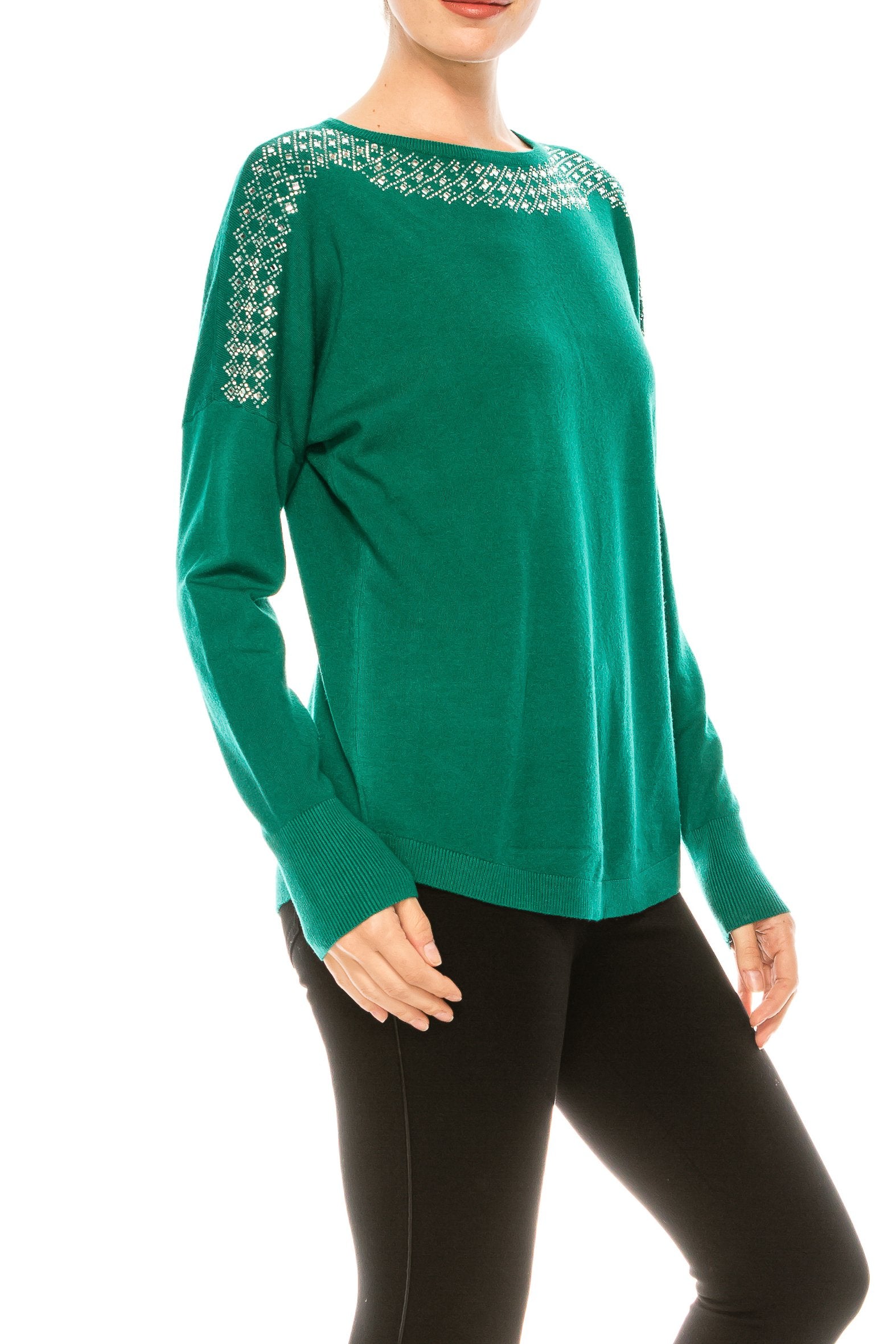 Aaeda Long Sleeve Rhinestone Sweater Top (Additional Colors)