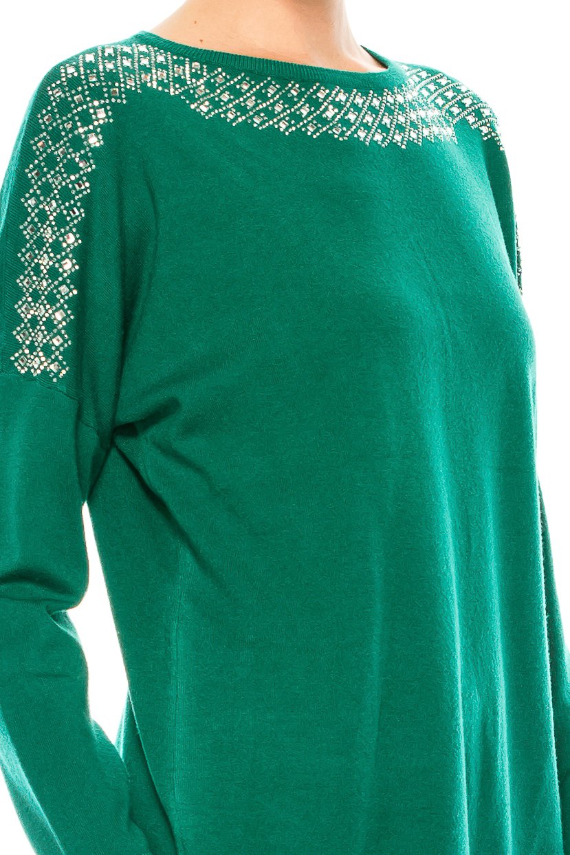 Aaeda Long Sleeve Rhinestone Sweater Top (Additional Colors)