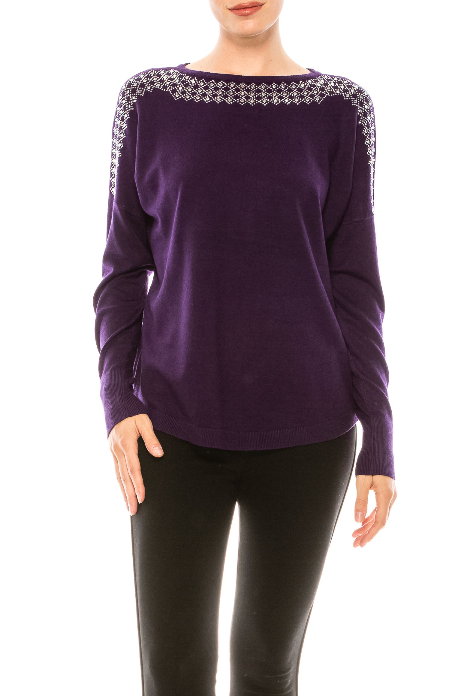 Aaeda Long Sleeve Rhinestone Sweater Top (Additional Colors)