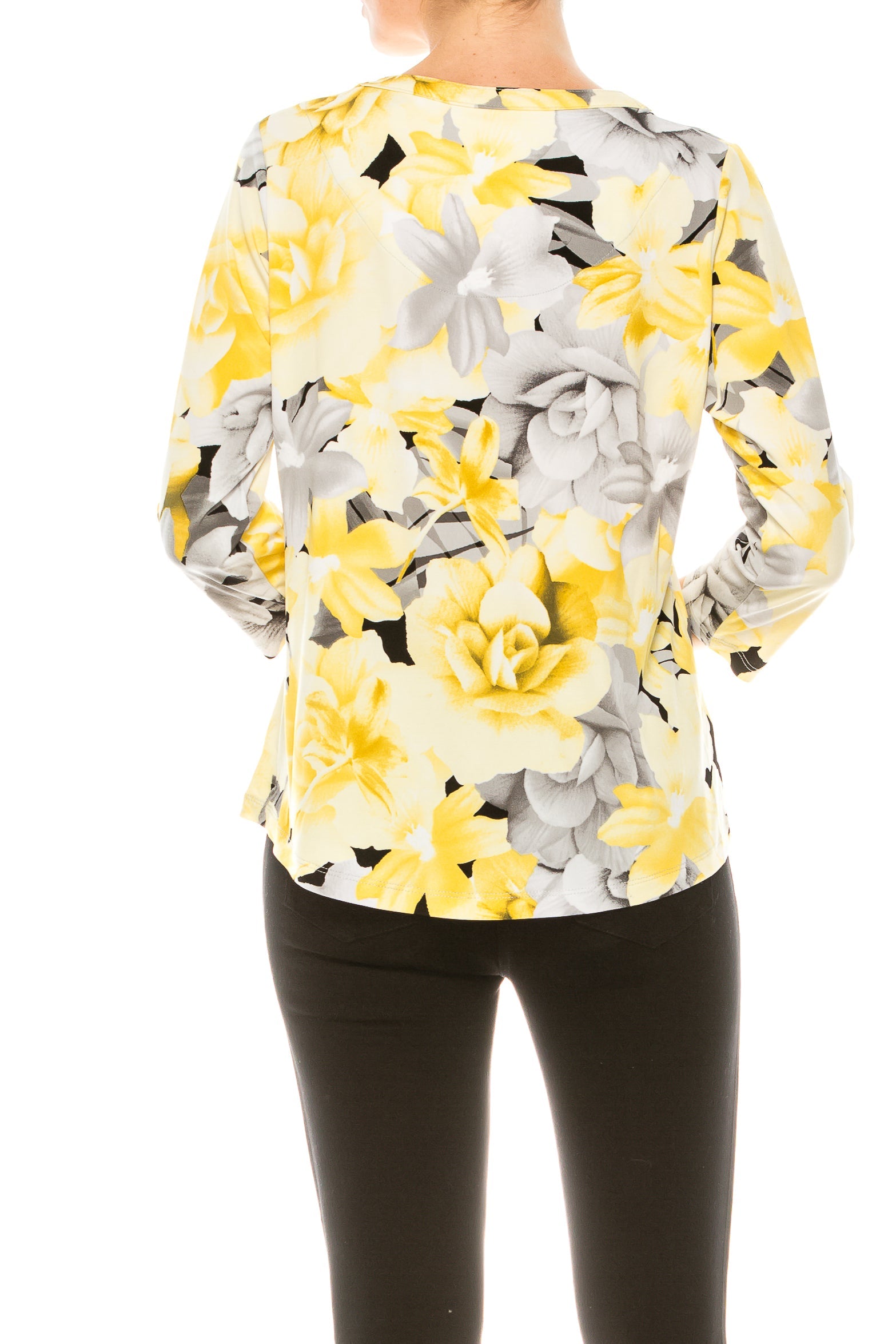 Allison Daley Lily Roses Flora Print 3/4 Sleeve Top