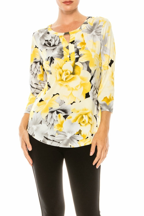 Allison Daley Lily Roses Flora Print 3/4 Sleeve Top