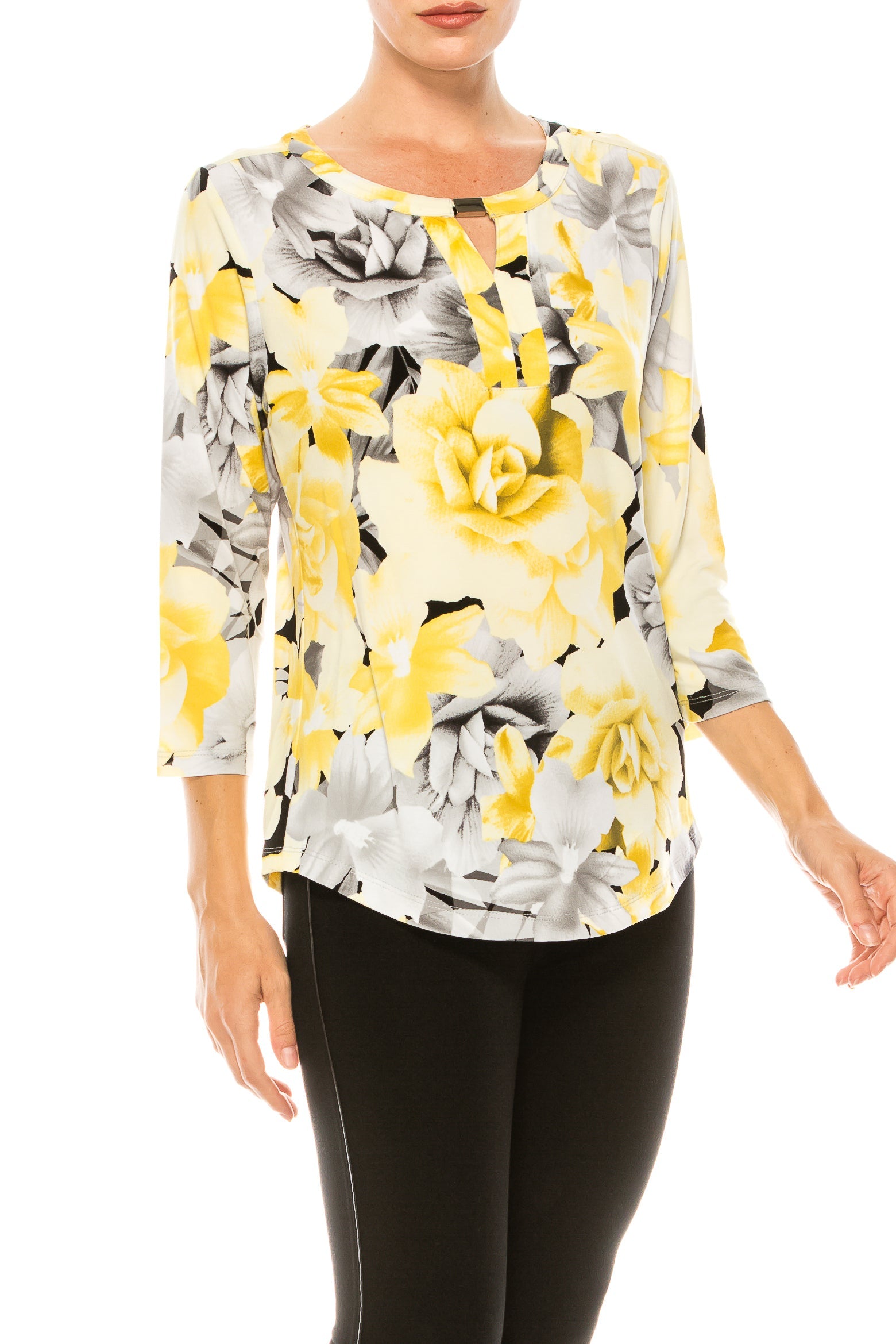 Allison Daley Lily Roses Flora Print 3/4 Sleeve Top