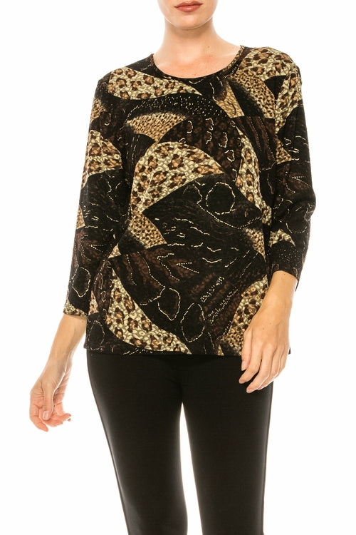 Allison Daley Textured Multi Print 3/4 Sleeve Blouse