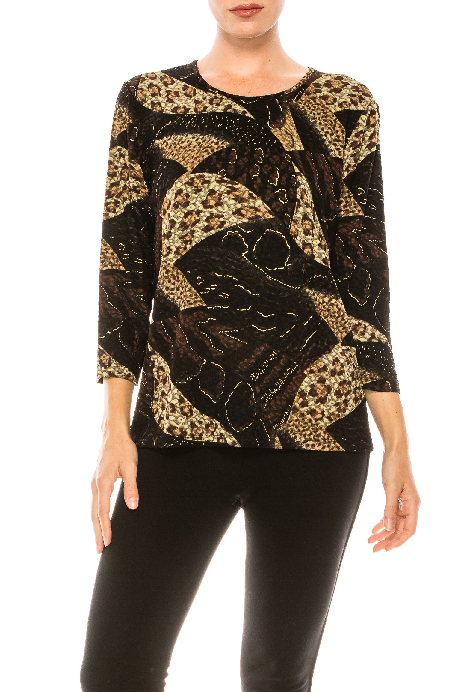 Allison Daley Textured Multi Print 3/4 Sleeve Blouse