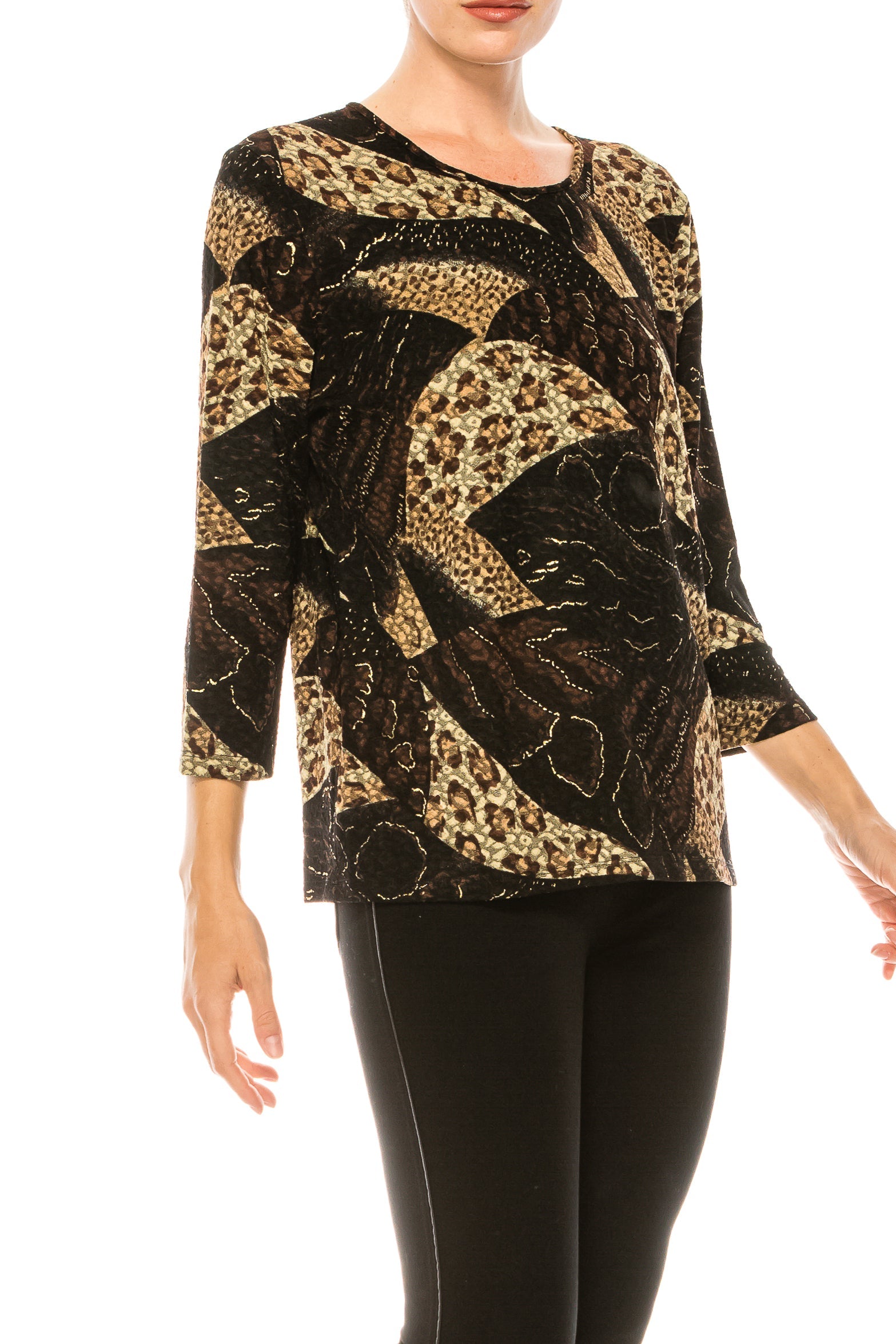 Allison Daley Textured Multi Print 3/4 Sleeve Blouse