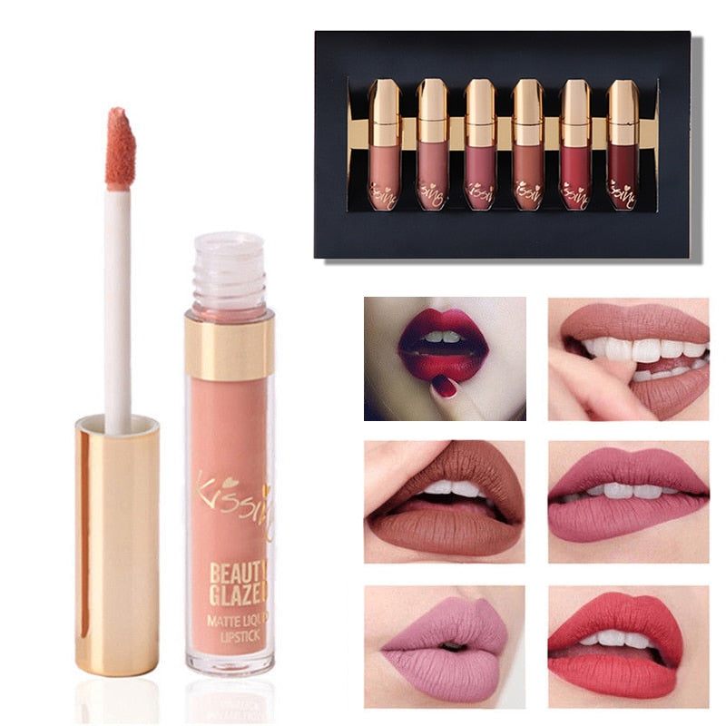 BEAUTY GLAZED 6pcs/Set Liquid Lipstick Lip Gloss | Gold Hephaestus