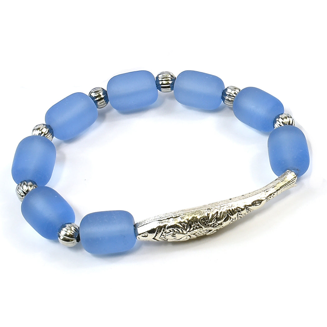 Stretchy Bar Fish Beach Glass Bracelet | Blue Uranus