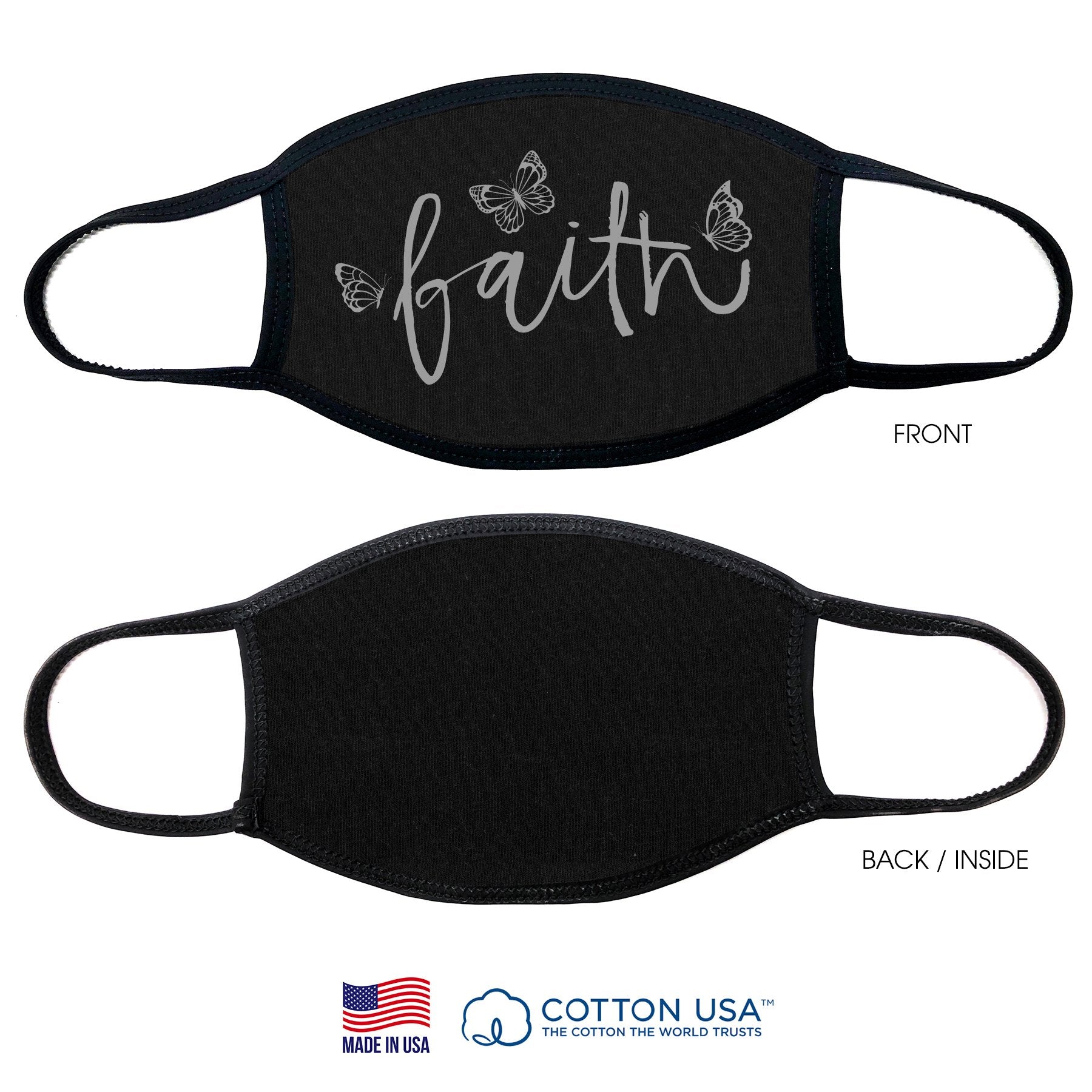 100% COTTON MADE IN THE USA FAITH WITH BUTTERFLY BLACK FABRIC FACE | Orange Eunostus