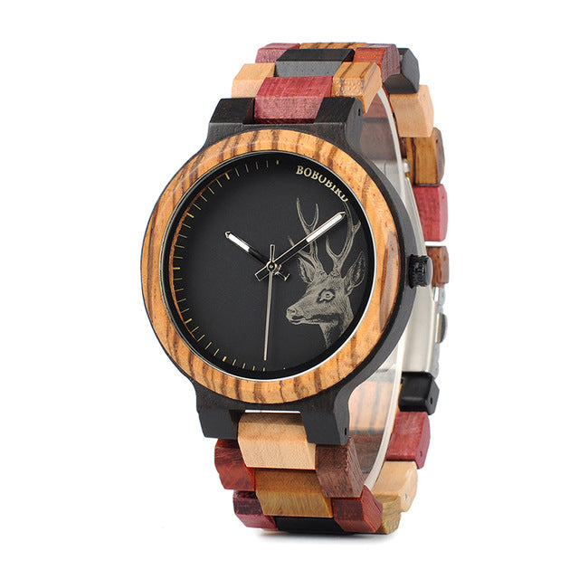 P14-2 Deer Collection Wood Watches Date | Fuchsia Max