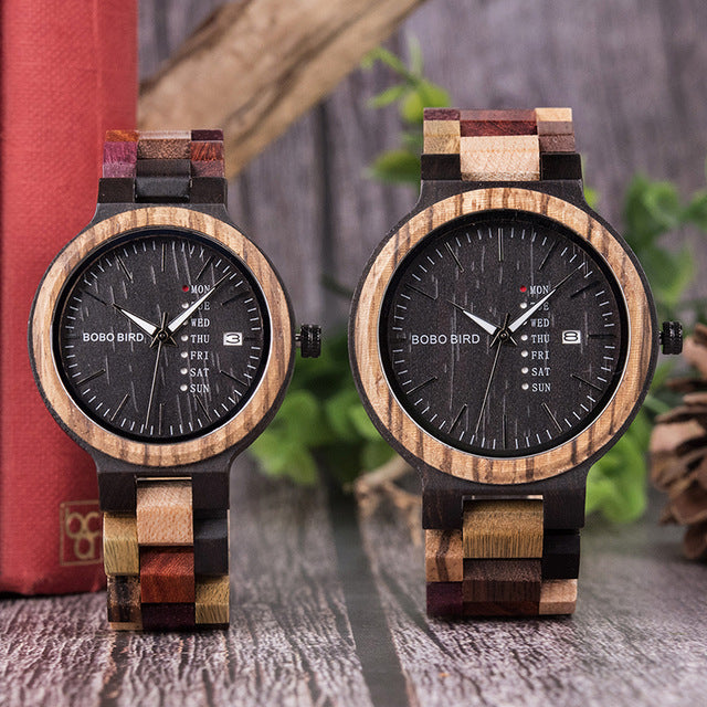 P14 Antique Mens Wood Watches Date and | Fuchsia Max