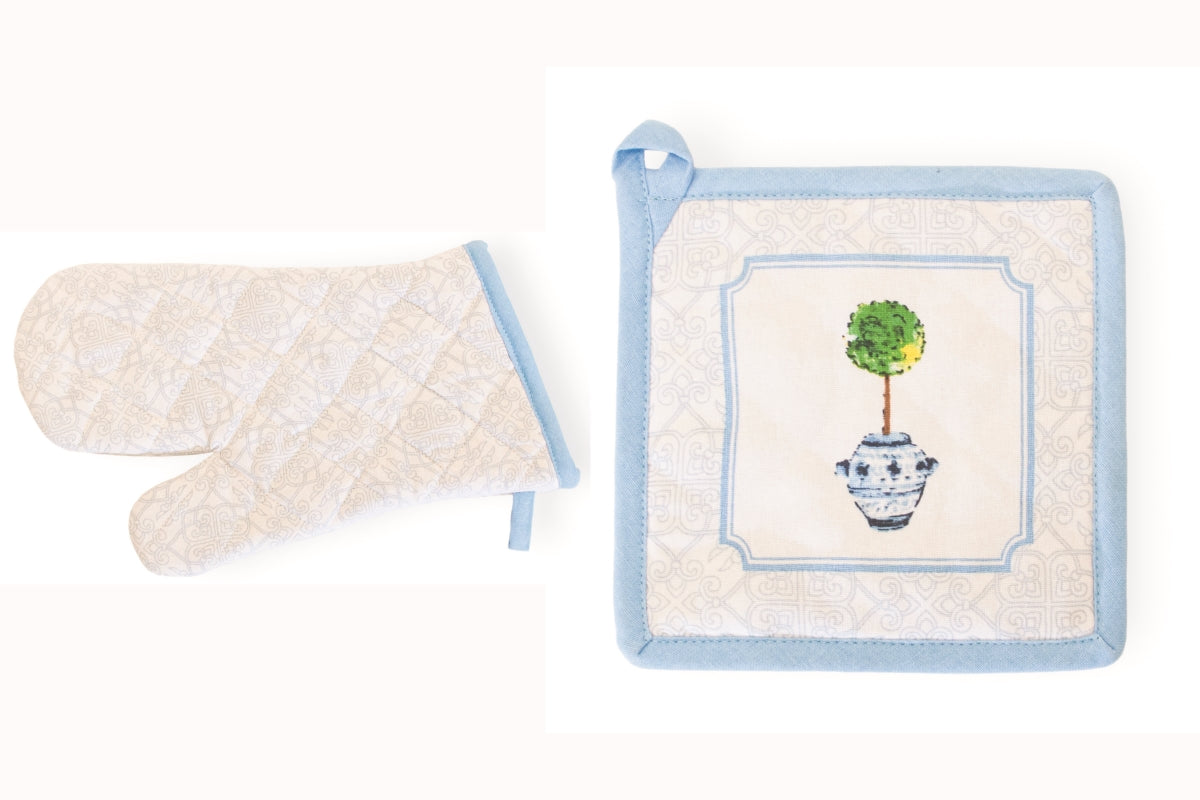 Boston International URB19247 Blue Topiary Oven Mitt & Pot Holder - Se