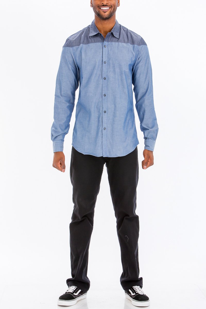 TWO TONE LONG SLEEVE BUTTON DOWN