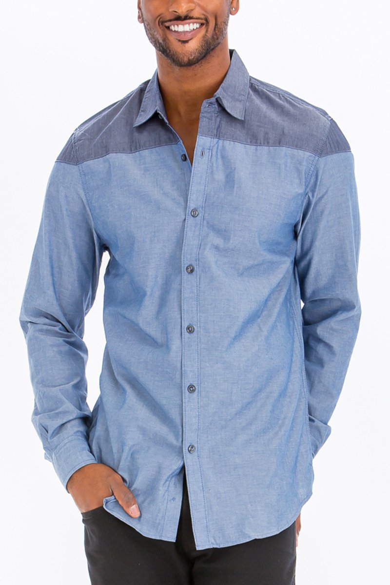 TWO TONE LONG SLEEVE BUTTON DOWN