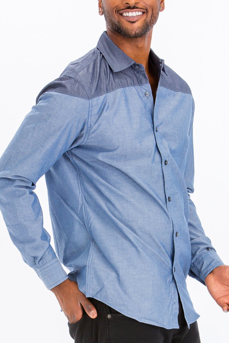 TWO TONE LONG SLEEVE BUTTON DOWN