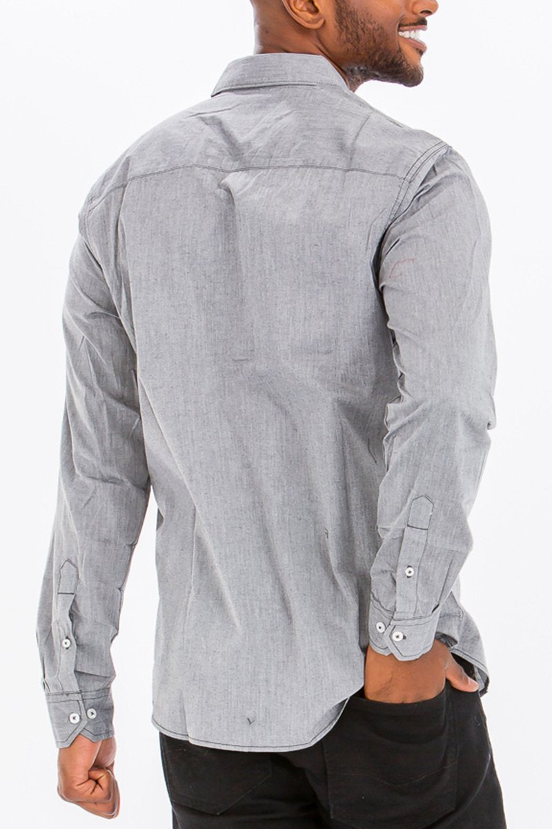 OUTLINE STITCH LONG SLEEVE BUTTON DOWN SHIRT