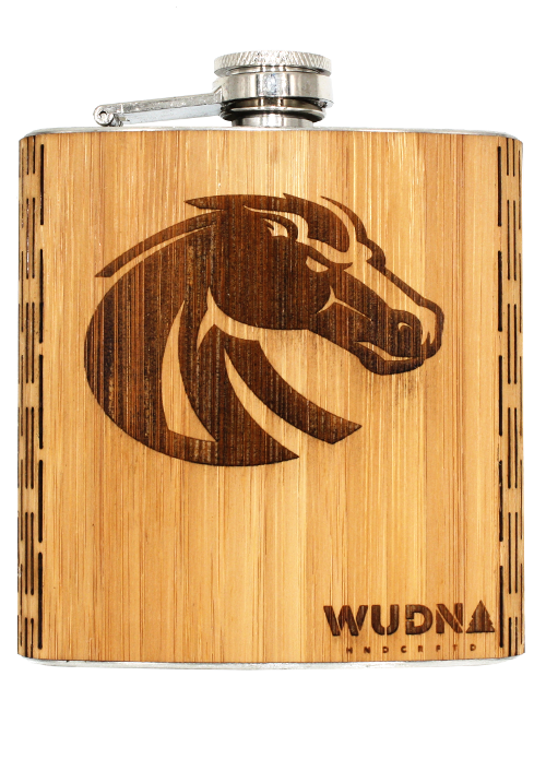 BSU Bronco - 6 oz. Wooden Hip Flask