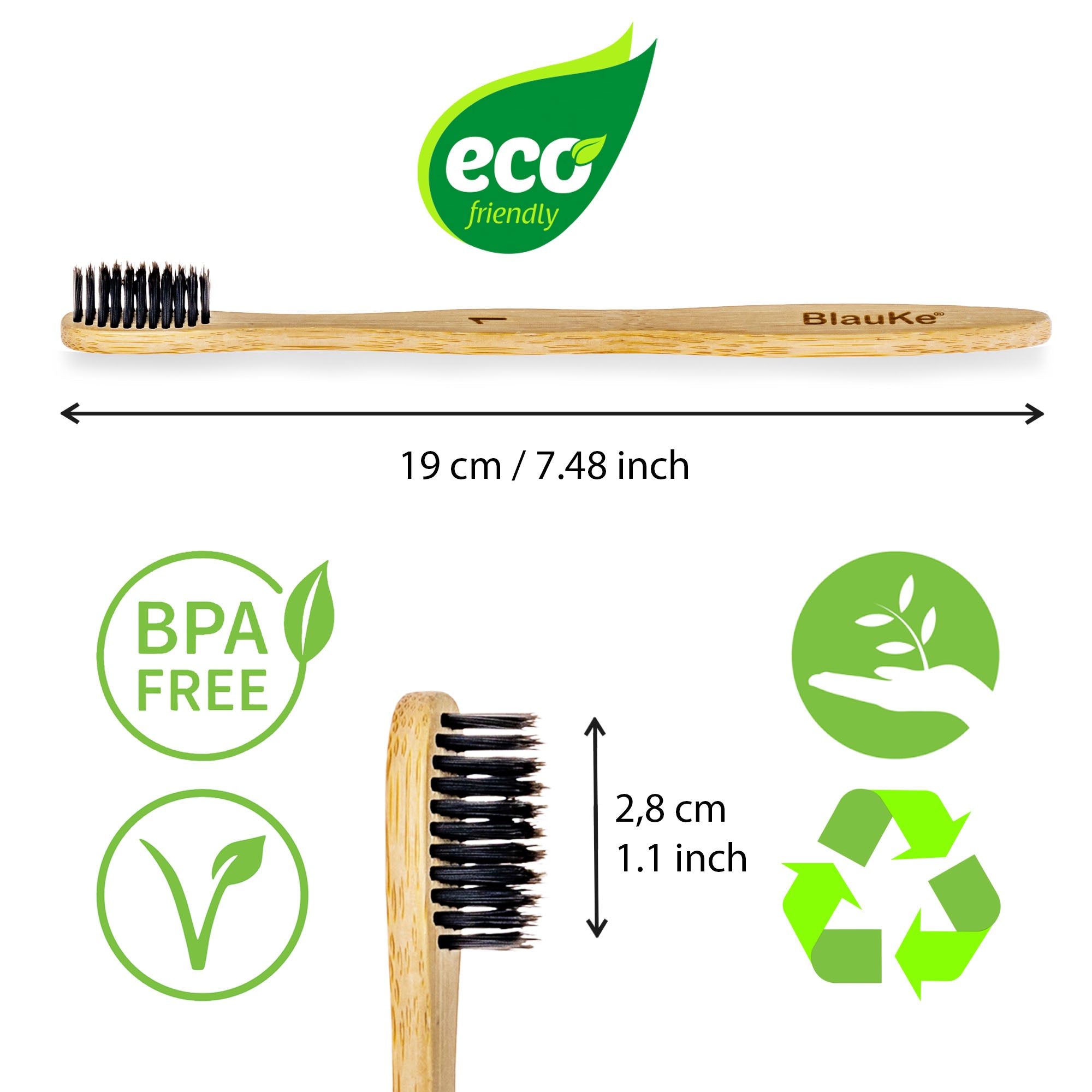 BlauKe Bamboo Toothbrush Set 5-Pack - Bamboo Toothbrushes with Medium