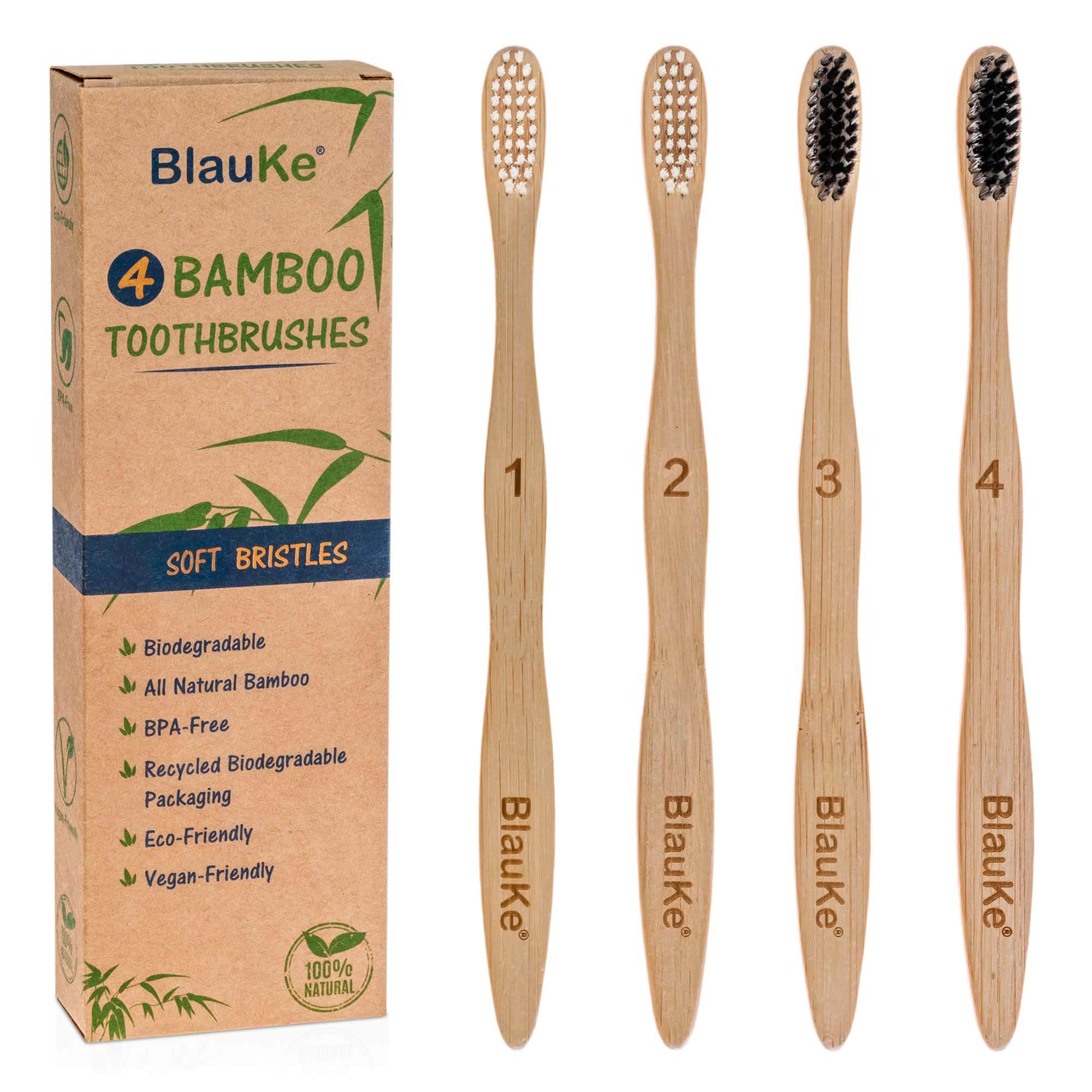 Bamboo Toothbrush Set 4-Pack - Soft Bristles