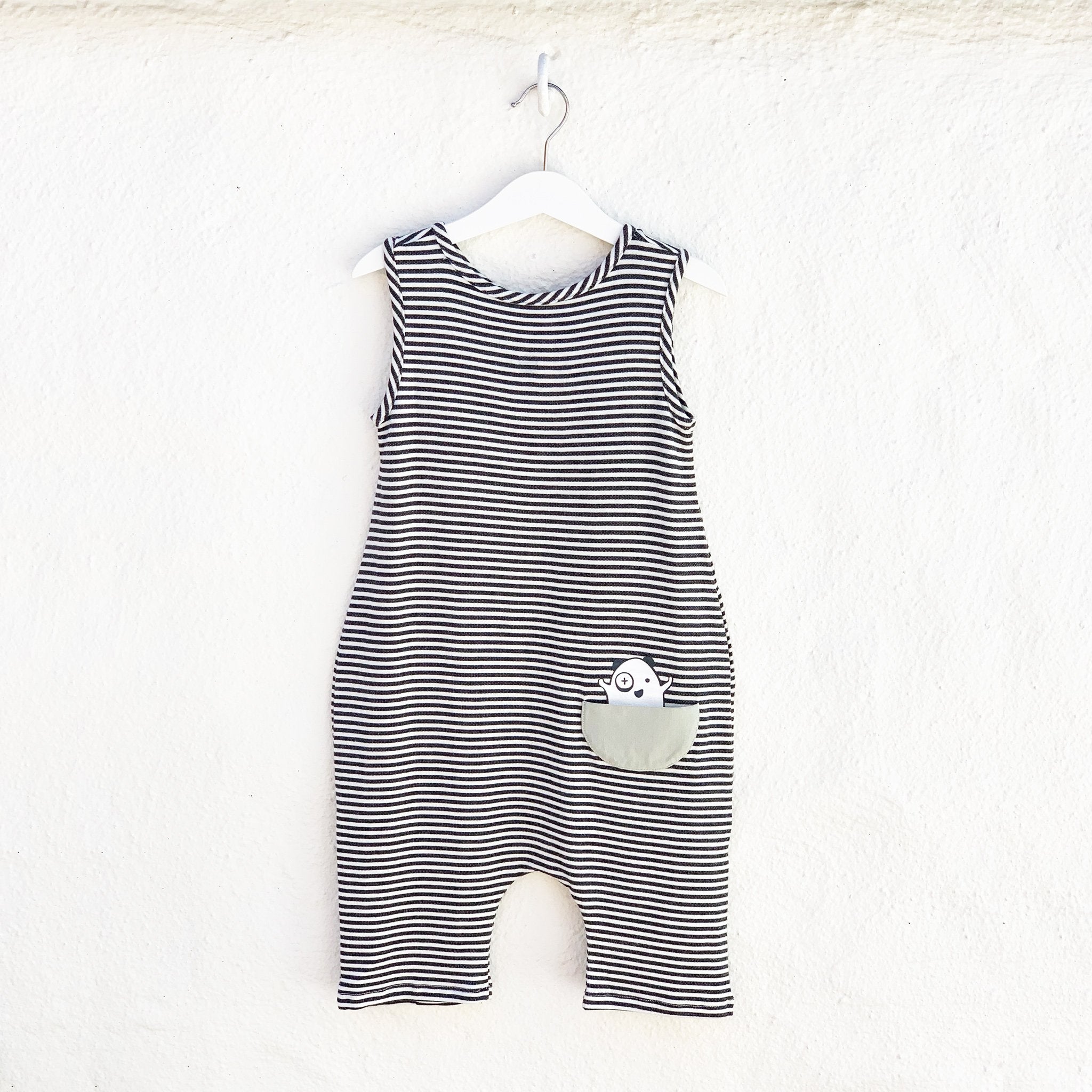 Tank Romper - Black + White Stripes