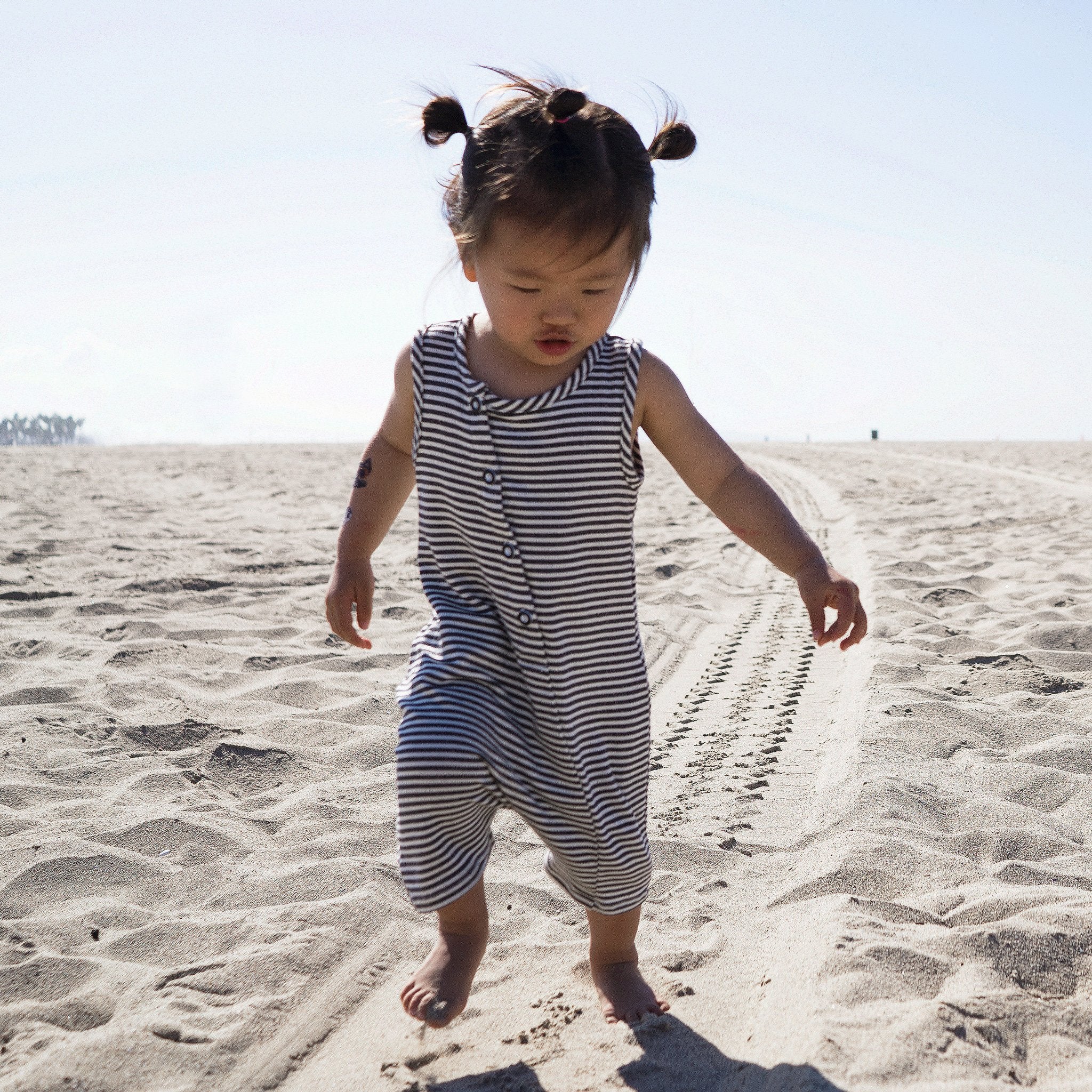 Tank Romper - Black + White Stripes