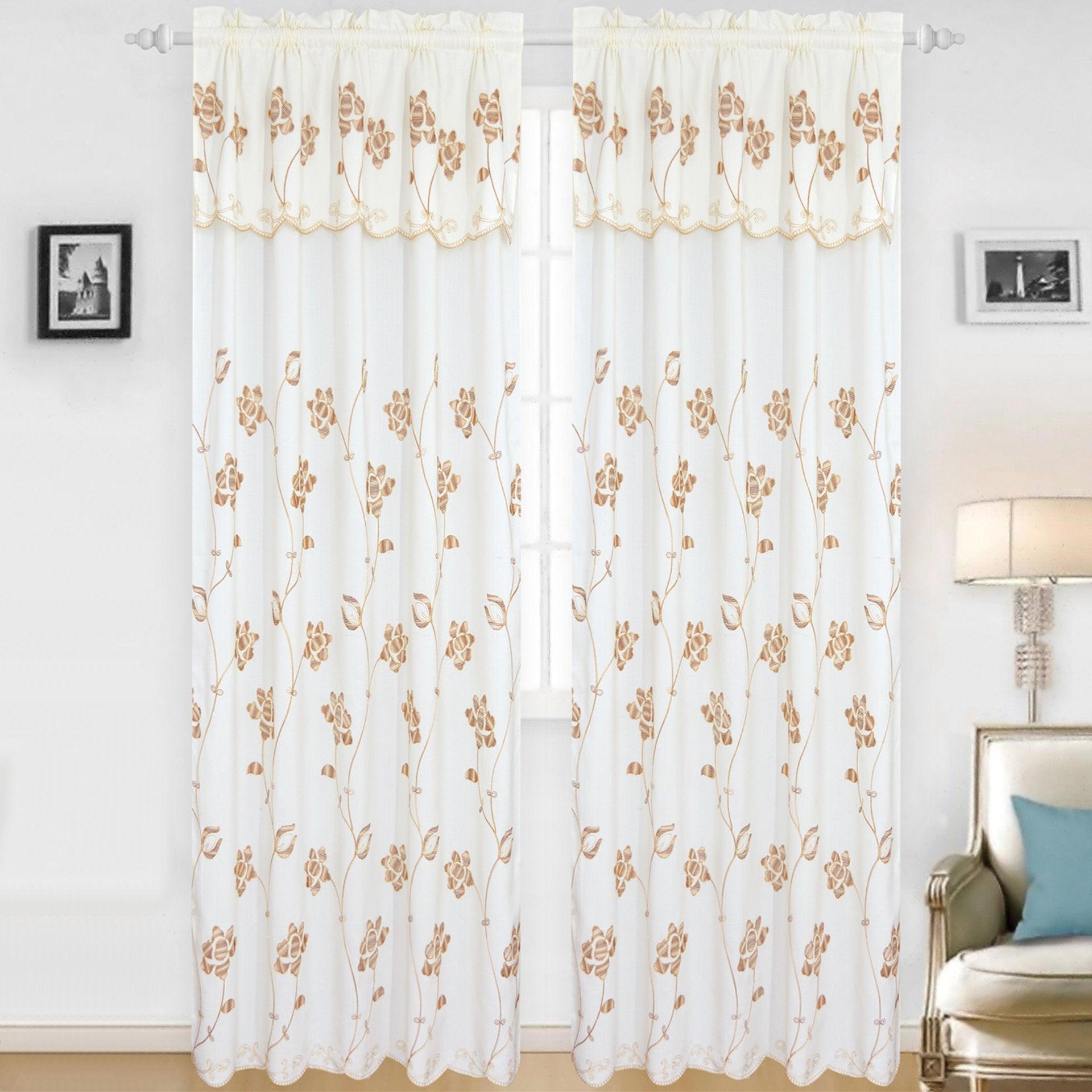 Claire - Jacquard Rod Pocket Panel with Attached Valance Set of Two -