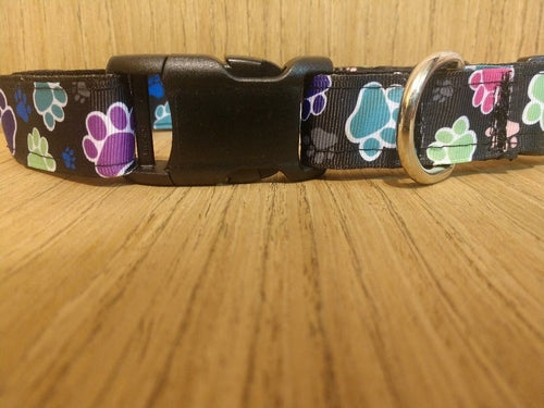 Pet Collar Colorful Paw Prints on Black (Large/Medium) - Zomdo Marketplace | Zomdo.com