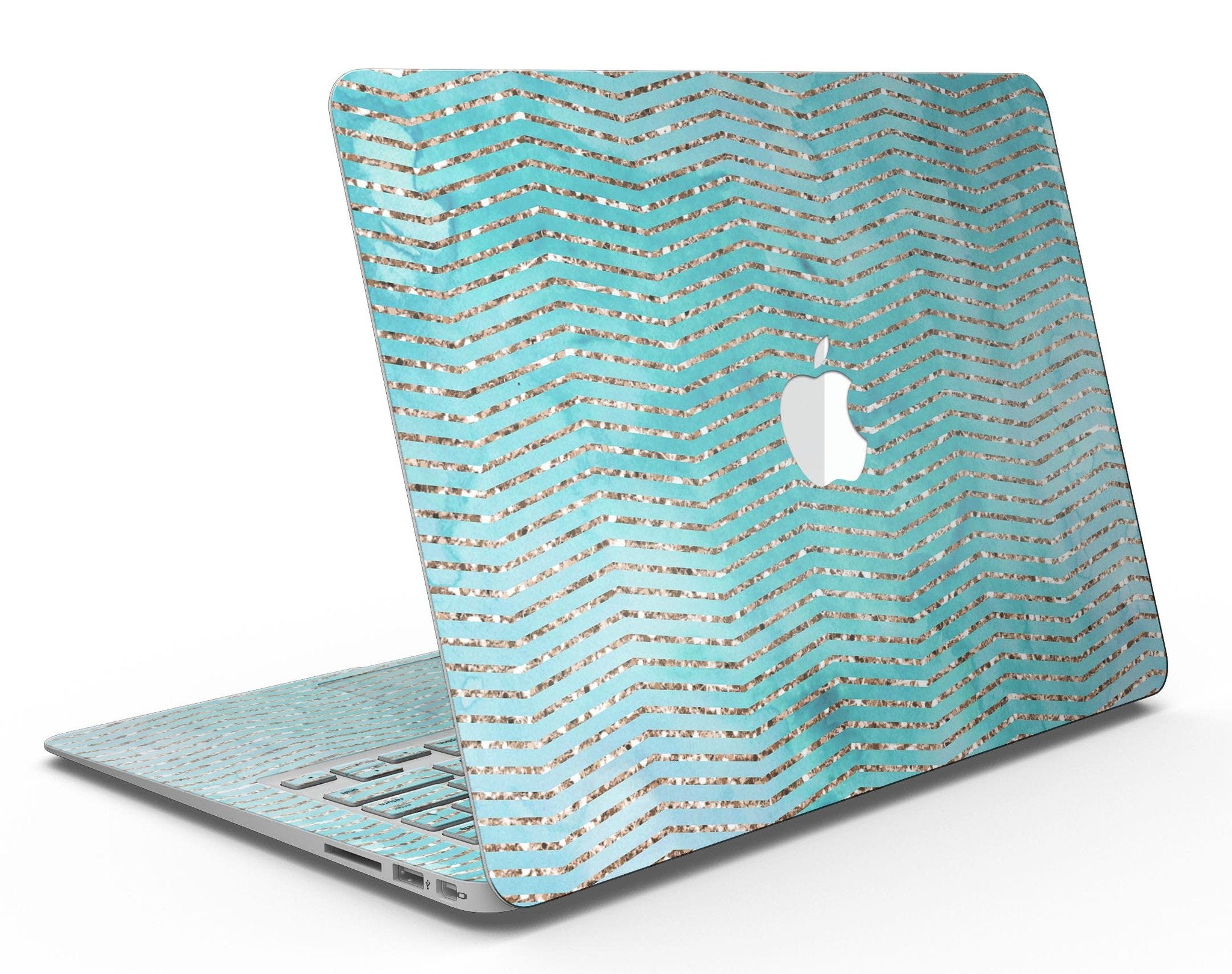 Blue-Green Watercolor and Gold Glitter Chevron - MacBook Air Skin Kit | Blue Leto