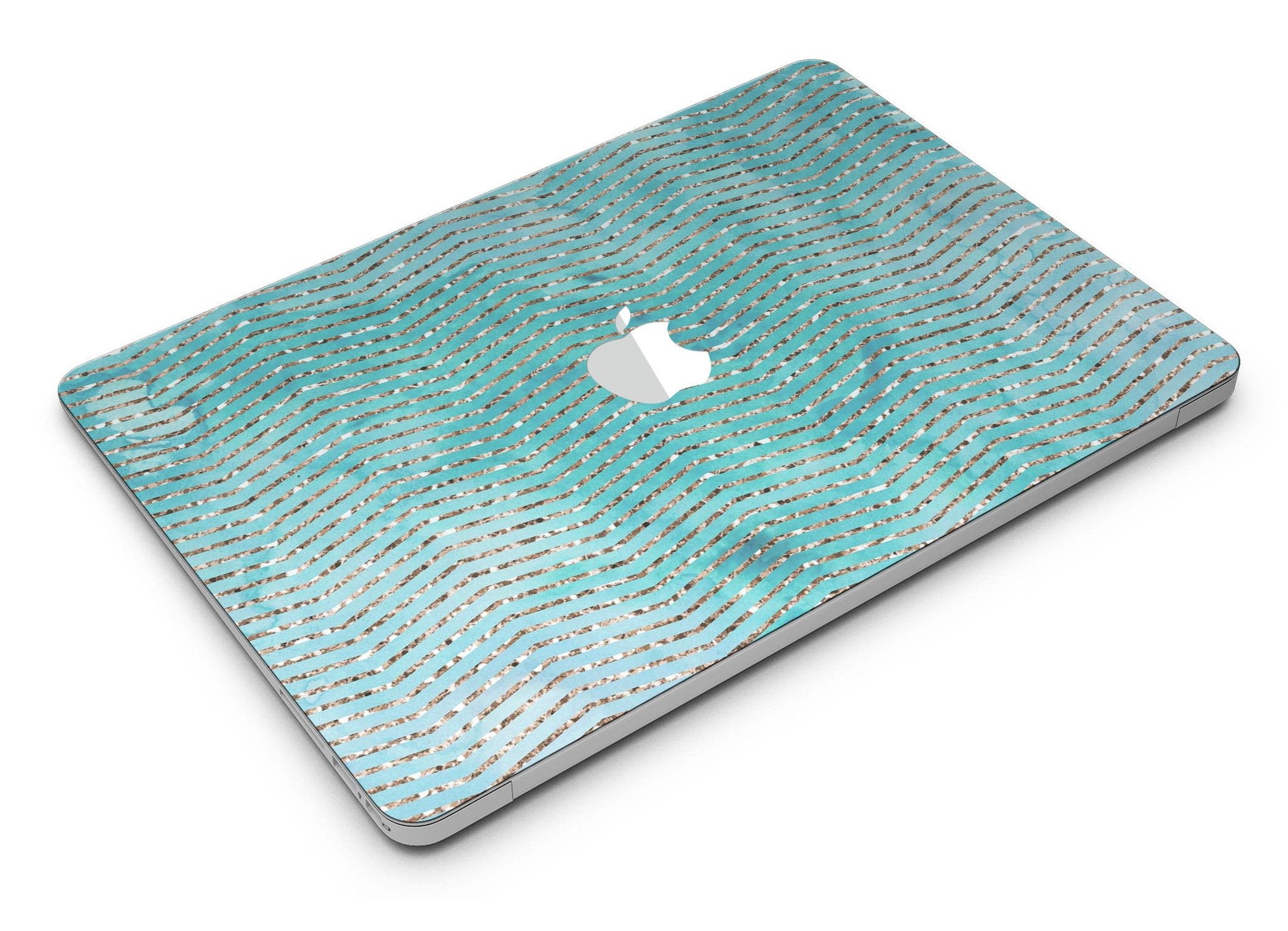 Blue-Green Watercolor and Gold Glitter Chevron - MacBook Air Skin Kit