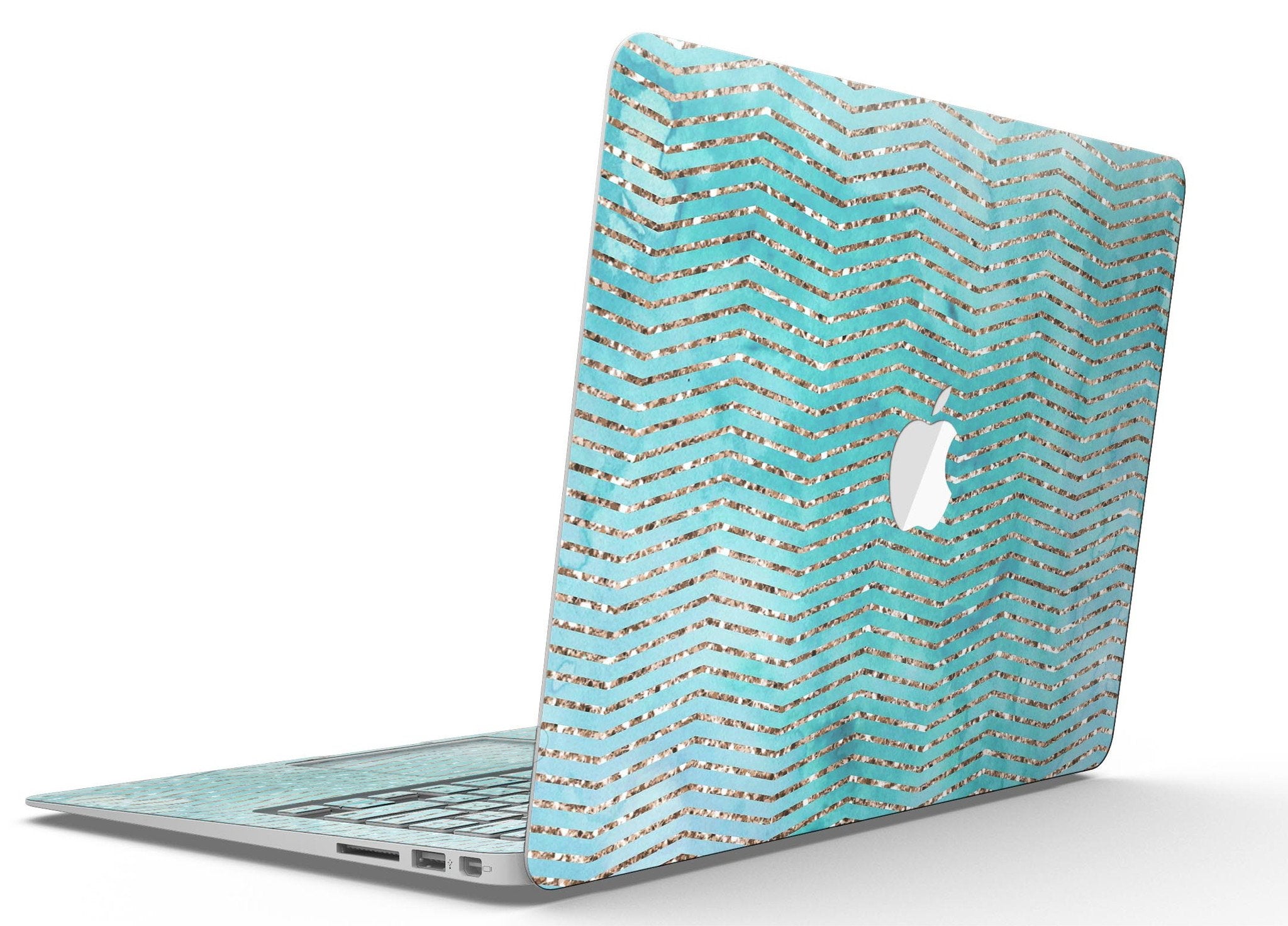 Blue-Green Watercolor and Gold Glitter Chevron - MacBook Air Skin Kit