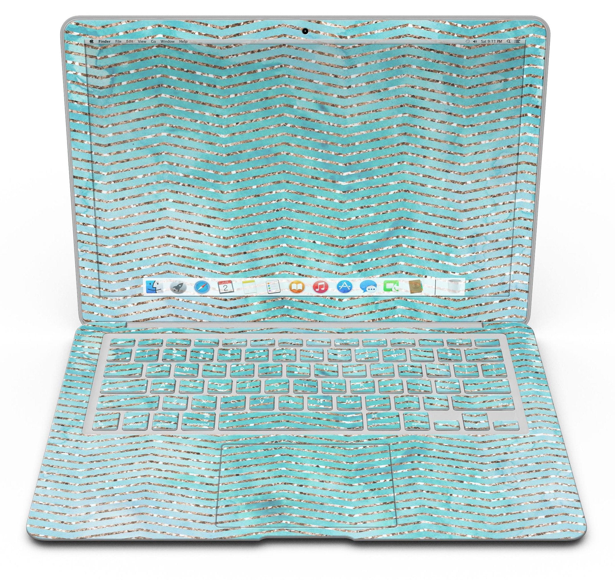 Blue-Green Watercolor and Gold Glitter Chevron - MacBook Air Skin Kit