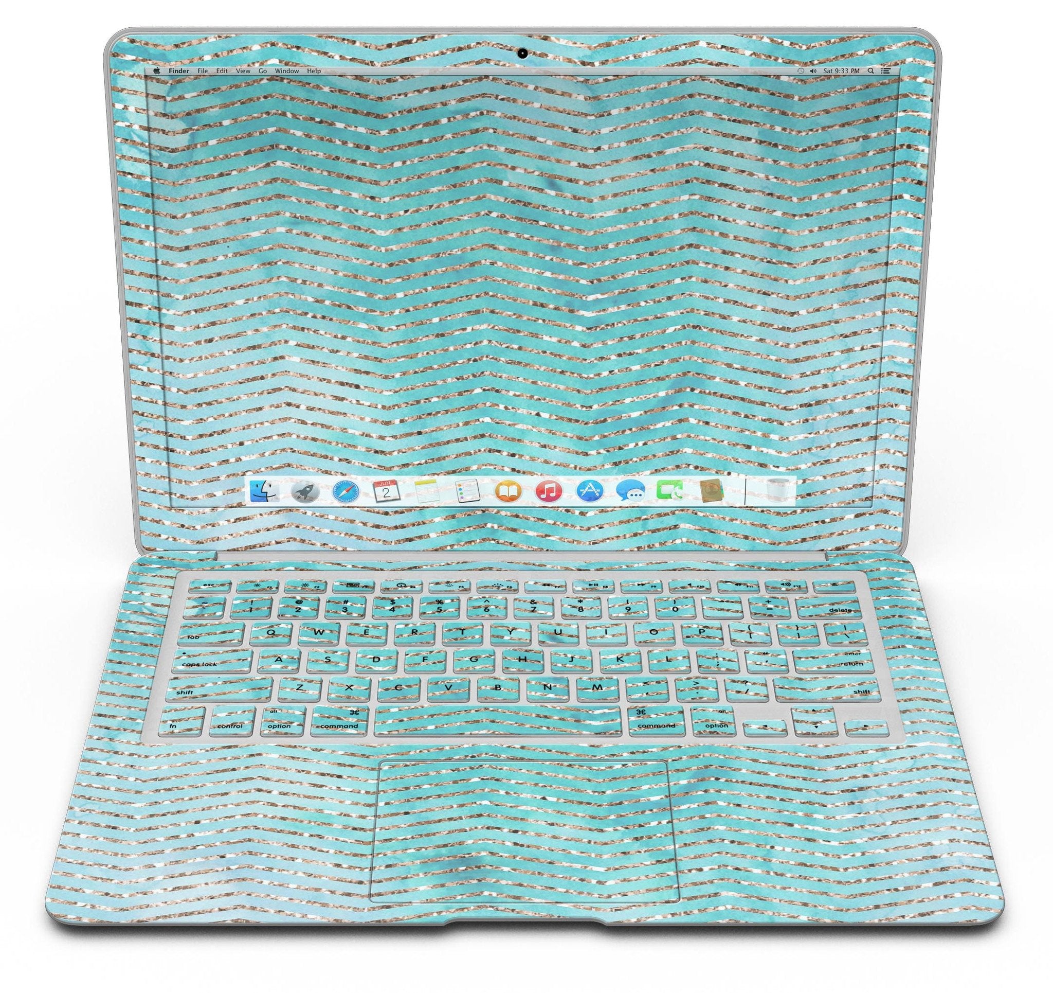 Blue-Green Watercolor and Gold Glitter Chevron - MacBook Air Skin Kit