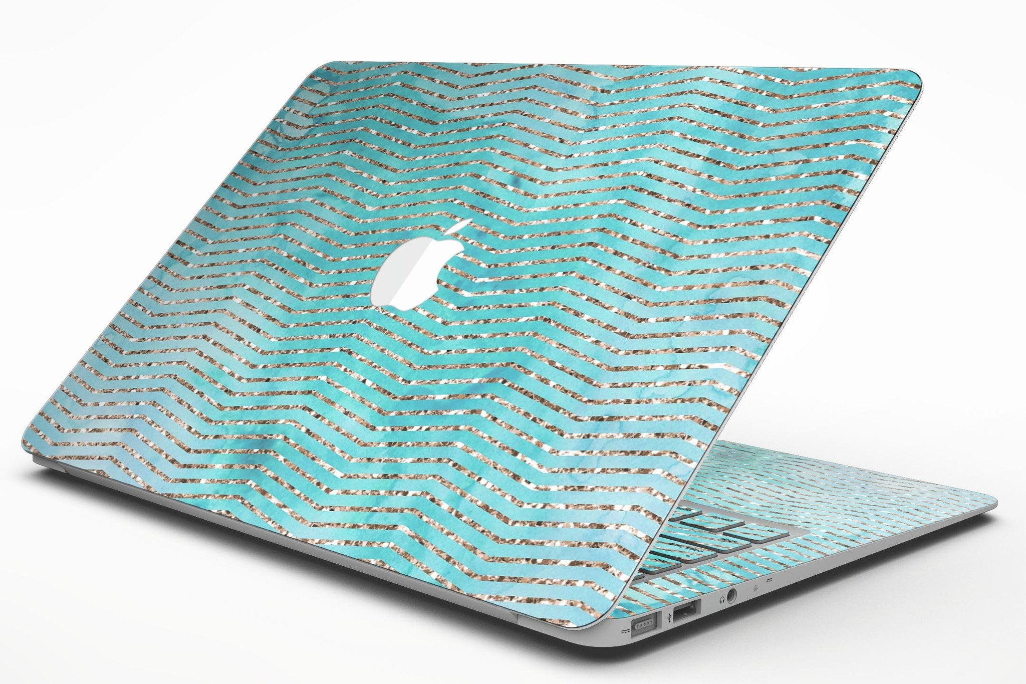 Blue-Green Watercolor and Gold Glitter Chevron - MacBook Air Skin Kit