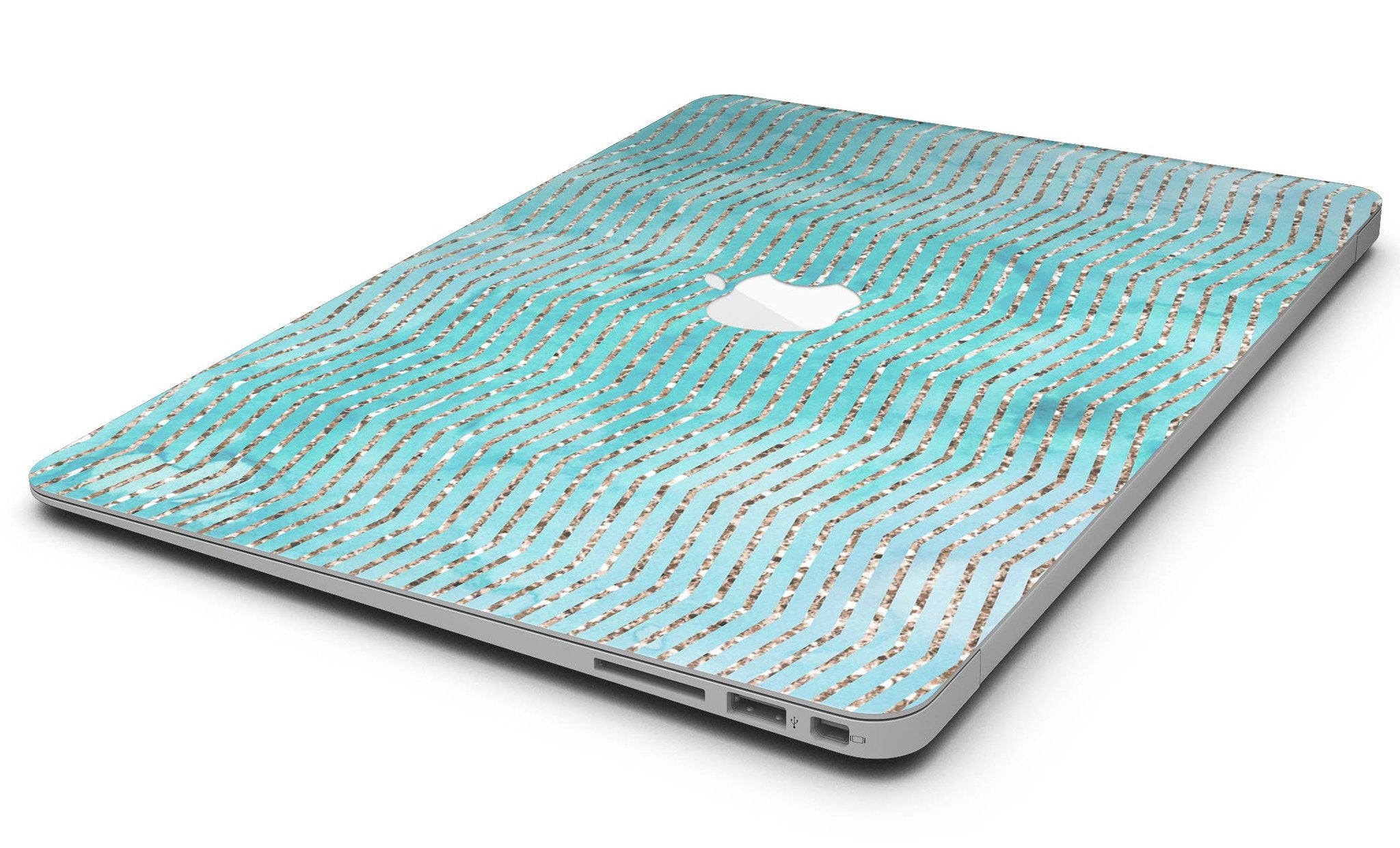 Blue-Green Watercolor and Gold Glitter Chevron - MacBook Air Skin Kit